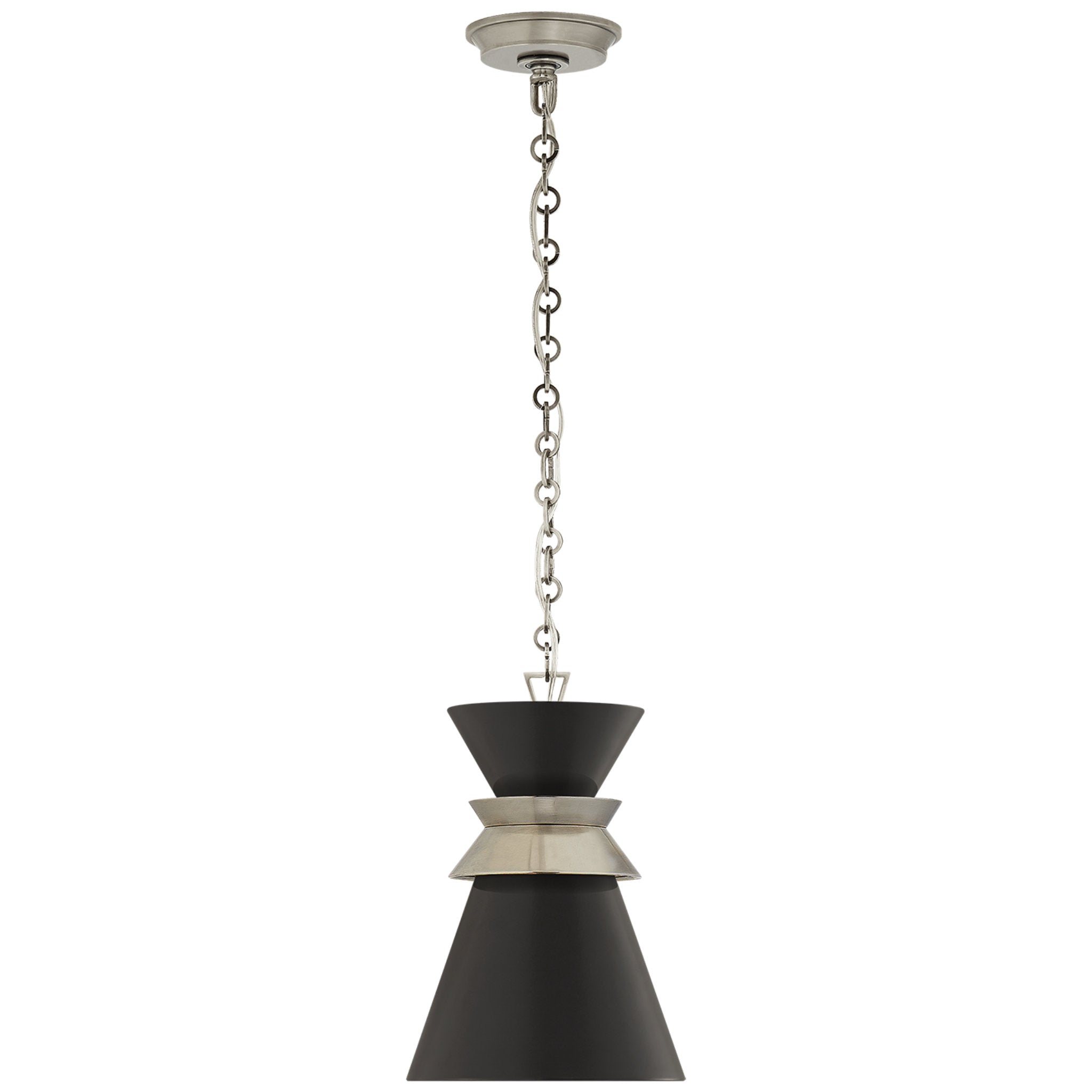Chapman & Myers Alborg Small Stacked Pendant in Antique Nickel with Matte Black Shade Ceiling Light W10" x H15"