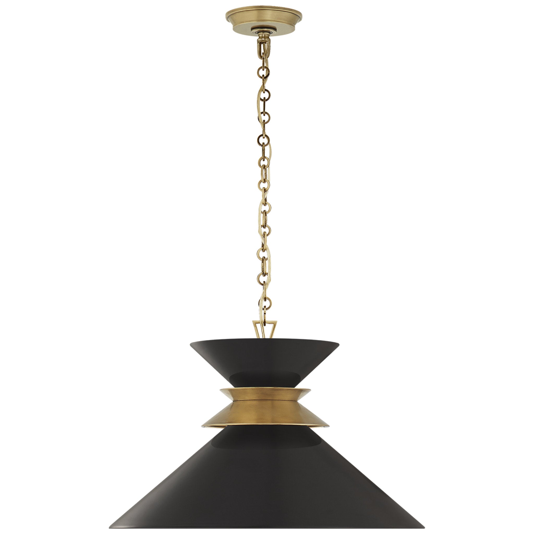 Chapman & Myers Alborg Large Stacked Pendant in Antique- Burnished Brass with Matte Black Shade Ceiling Light W24" x H15.5"