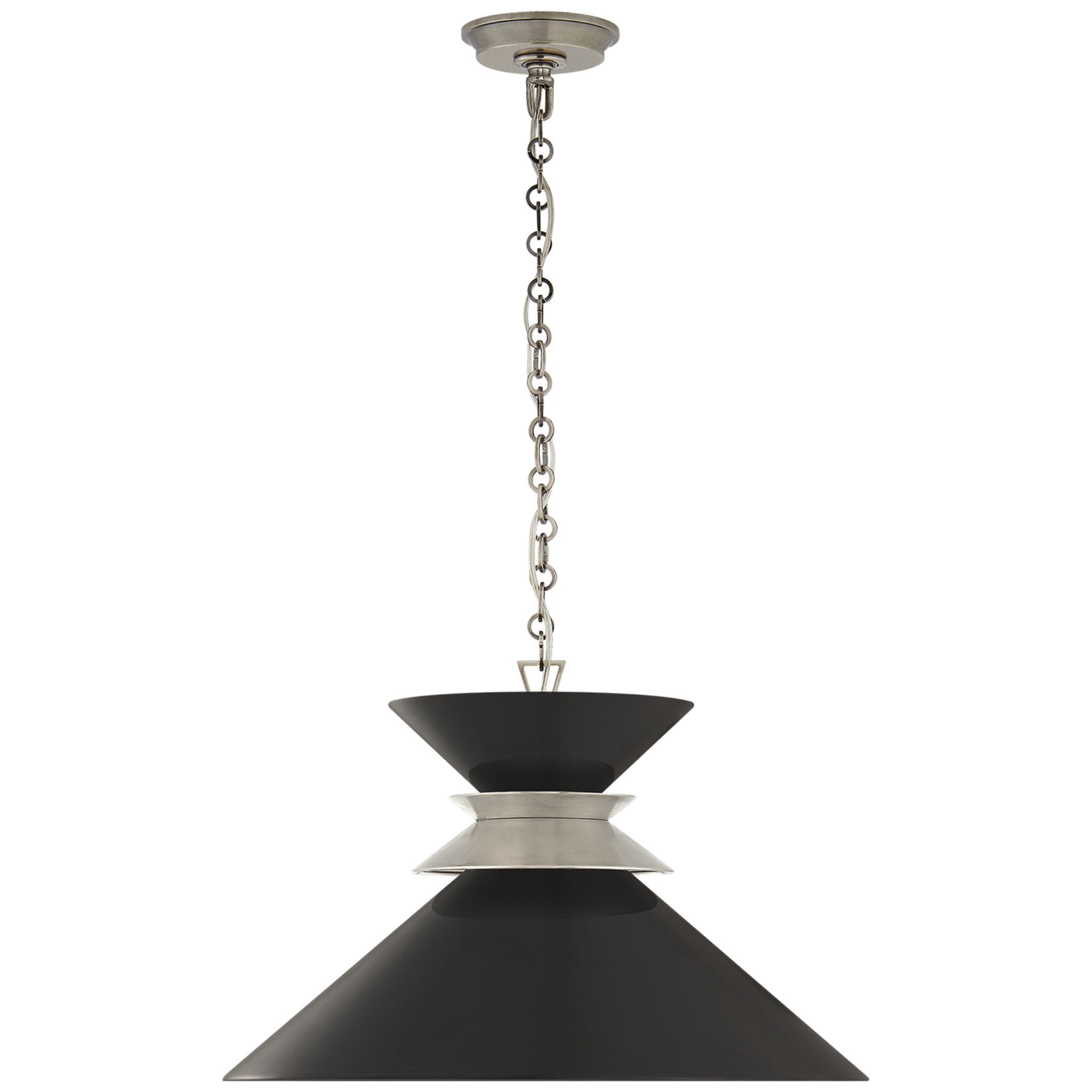 Chapman & Myers Alborg Large Stacked Pendant in Antique Nickel with Matte Black Shade Ceiling Light W24" x H15.5"