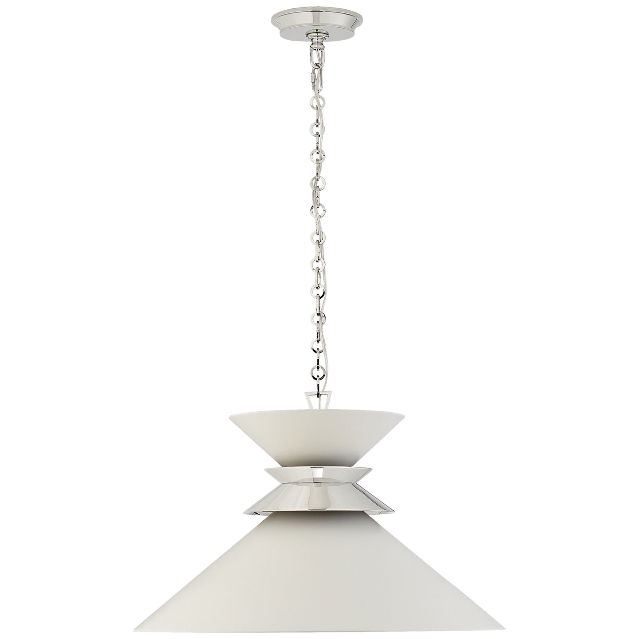 Chapman & Myers Alborg Large Stacked Pendant in Polished Nickel with Matte White Shade Ceiling Light W24" x H15.5"