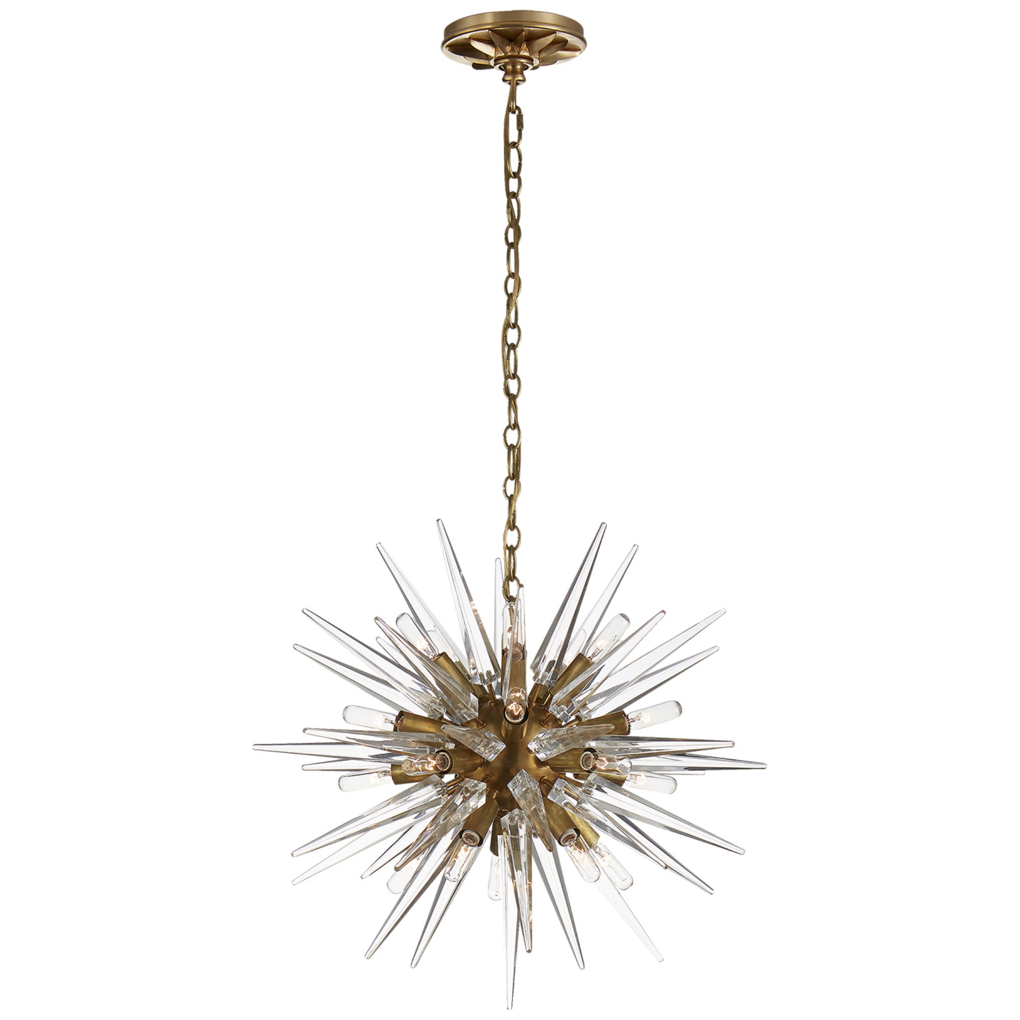 Chapman & Myers Quincy Small Sputnik Chandelier in Antique-Burnished Brass with Clear Acrylic Ceiling Light W20" x H20"