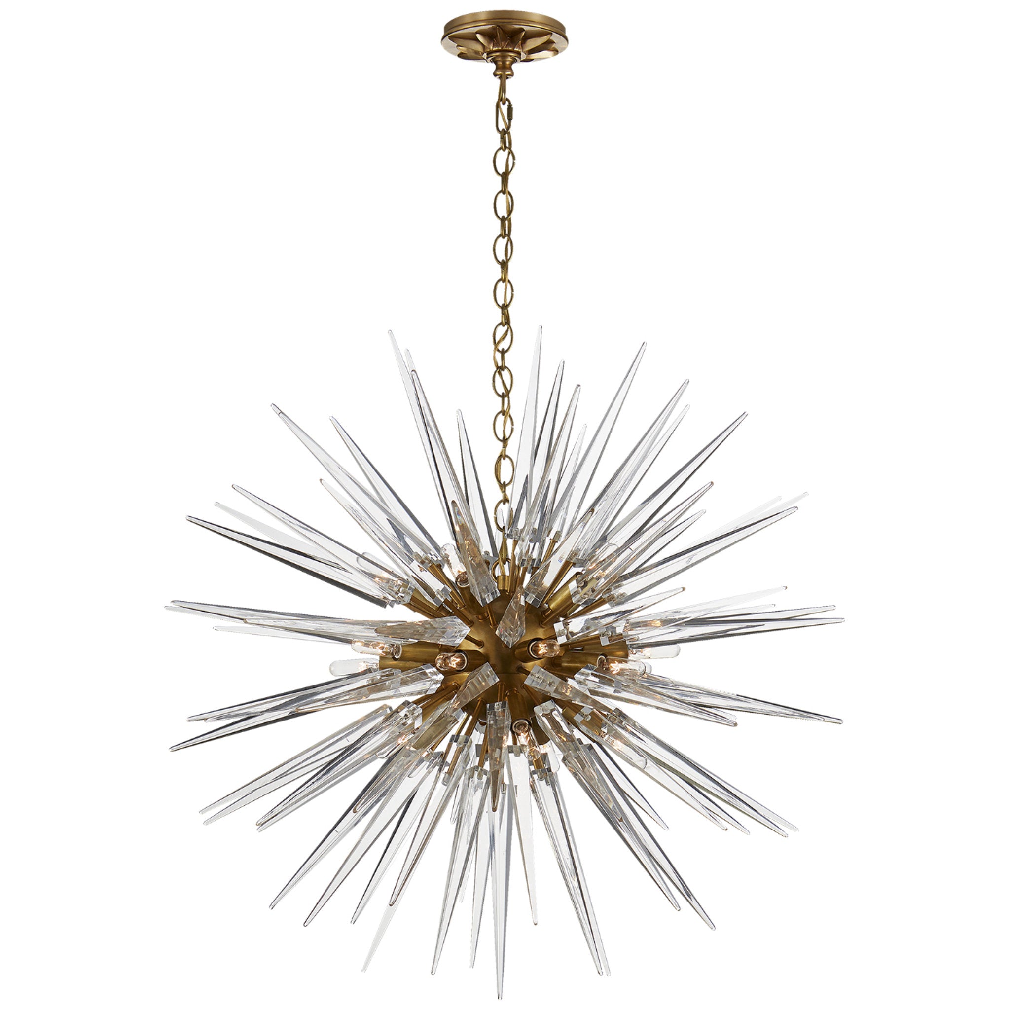 Chapman & Myers Quincy Medium Sputnik Chandelier in Antique-Burnished Brass with Clear Acrylic Ceiling Light W30" x H30"
