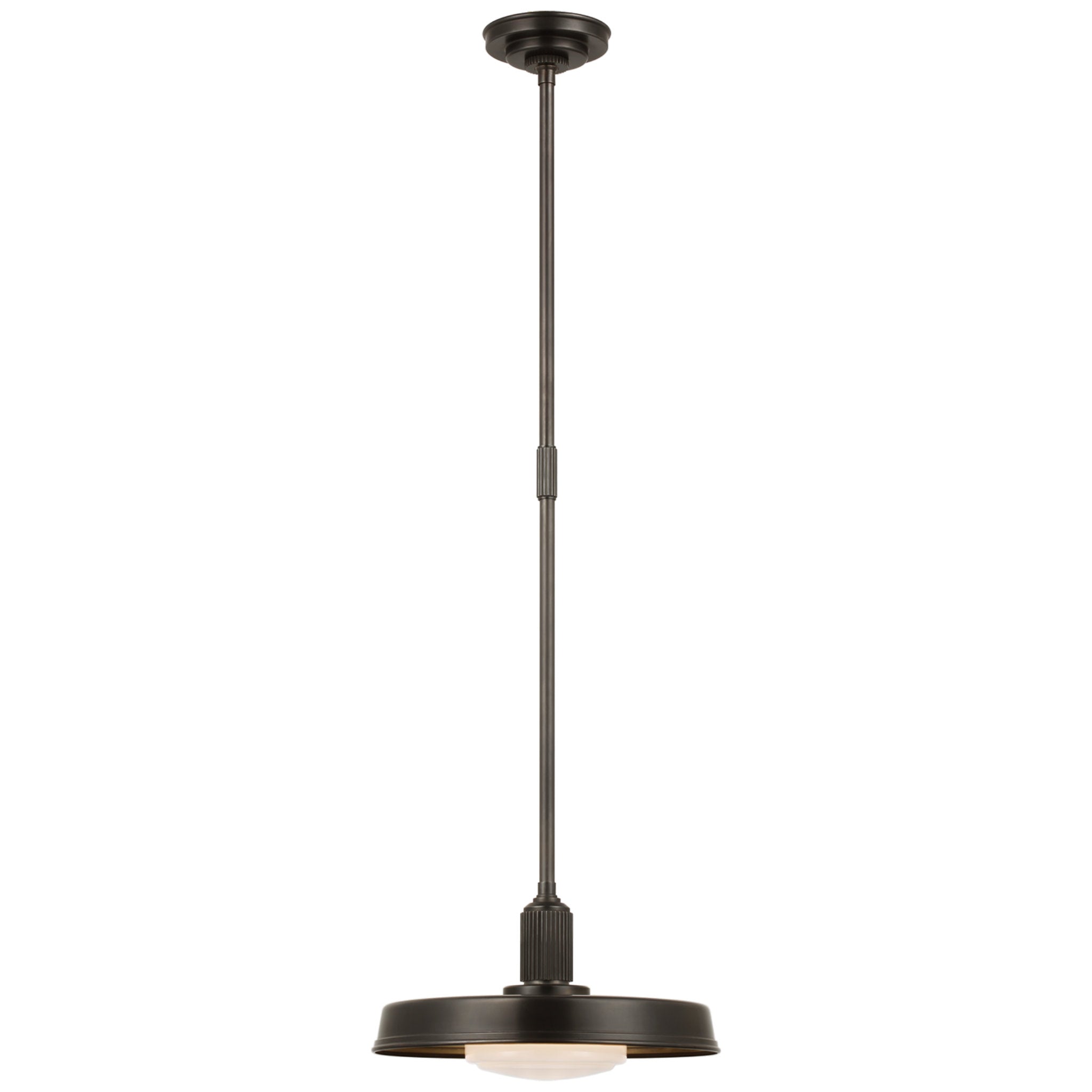 Chapman & Myers Ruhlmann 14" Factory Pendant in Bronze with White Glass and Brass Interior Ceiling Light W14"