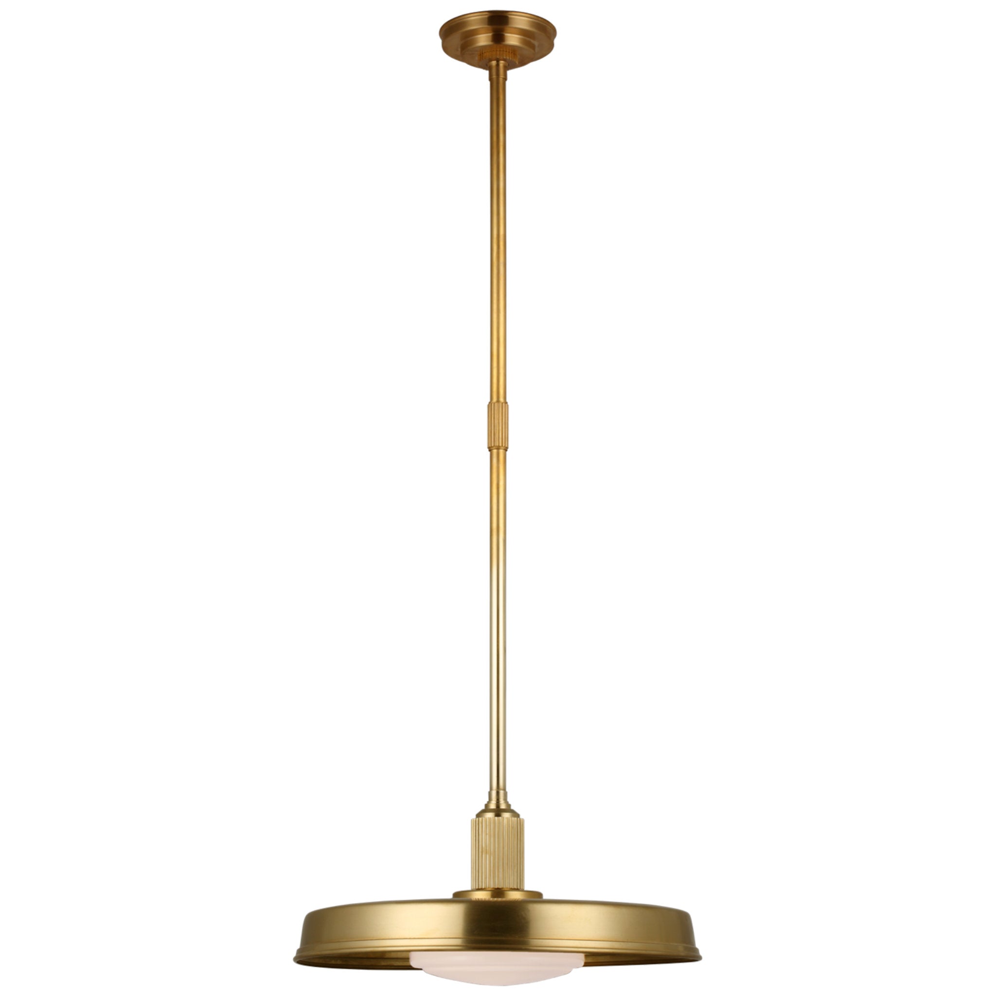 Chapman & Myers Ruhlmann 18" Factory Pendant in Antique-Burnished Brass with White Glass Ceiling Light W18"