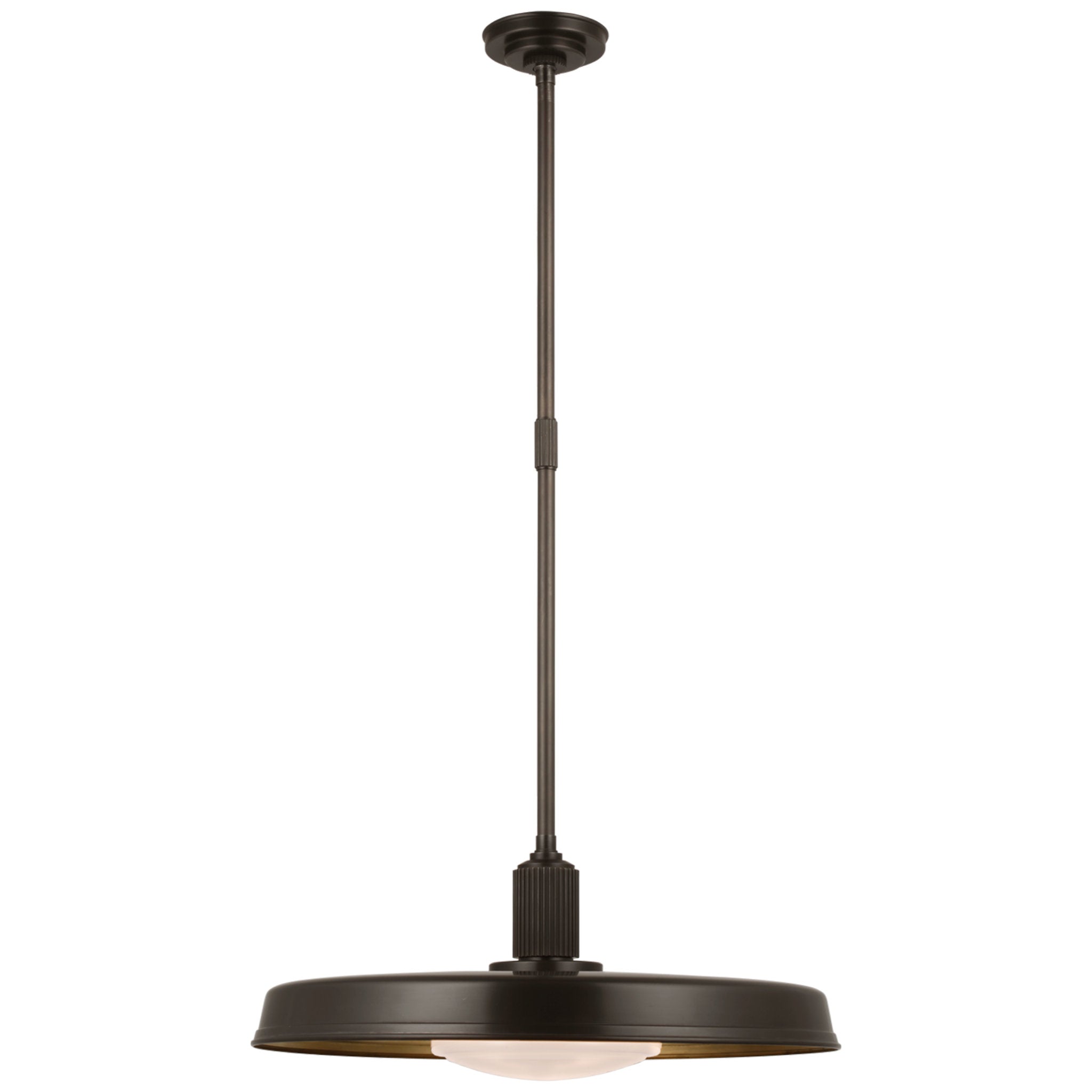 Chapman & Myers Ruhlmann 24" Factory Pendant in Bronze with White Glass and Brass Interior Ceiling Light W24"