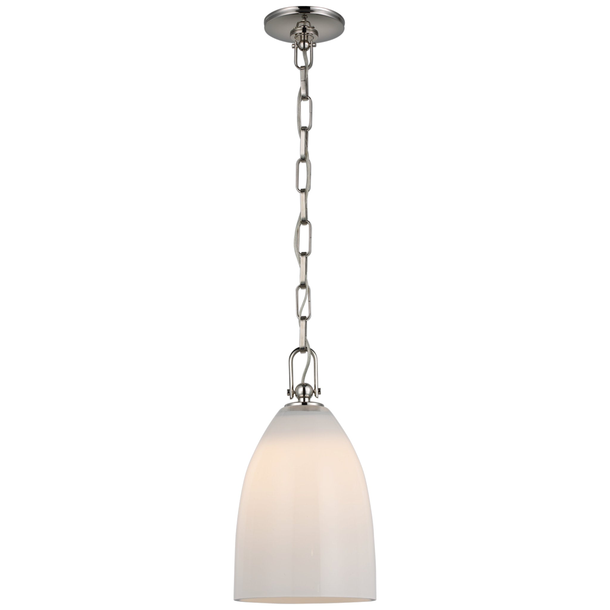 Chapman & Myers Andros Medium Pendant in Polished Nickel with White Glass Ceiling Light W8.5" x H15.25"