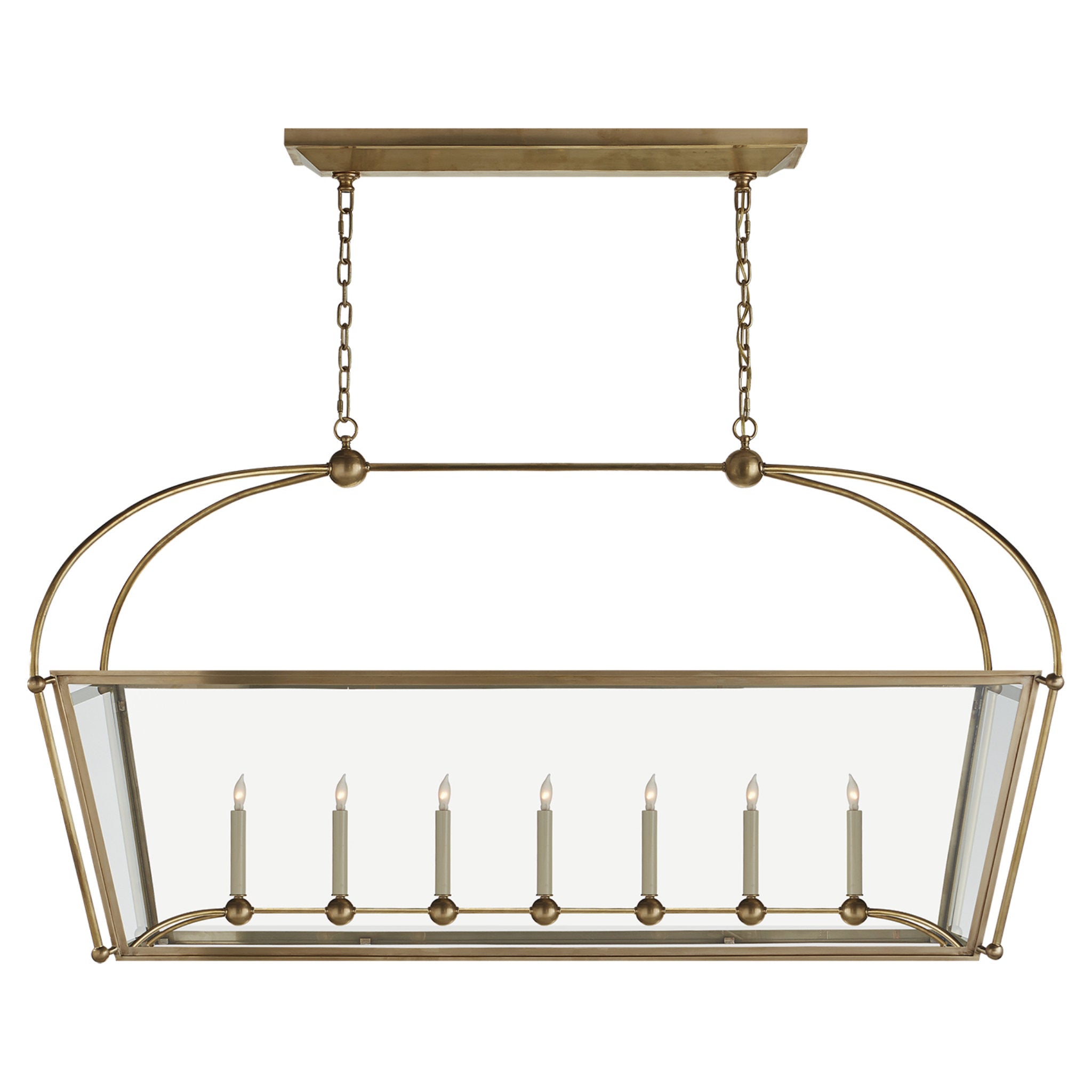 Chapman & Myers Riverside Large Linear Pendant in Antique-Burnished Brass with Clear Glass Ceiling Light W54"