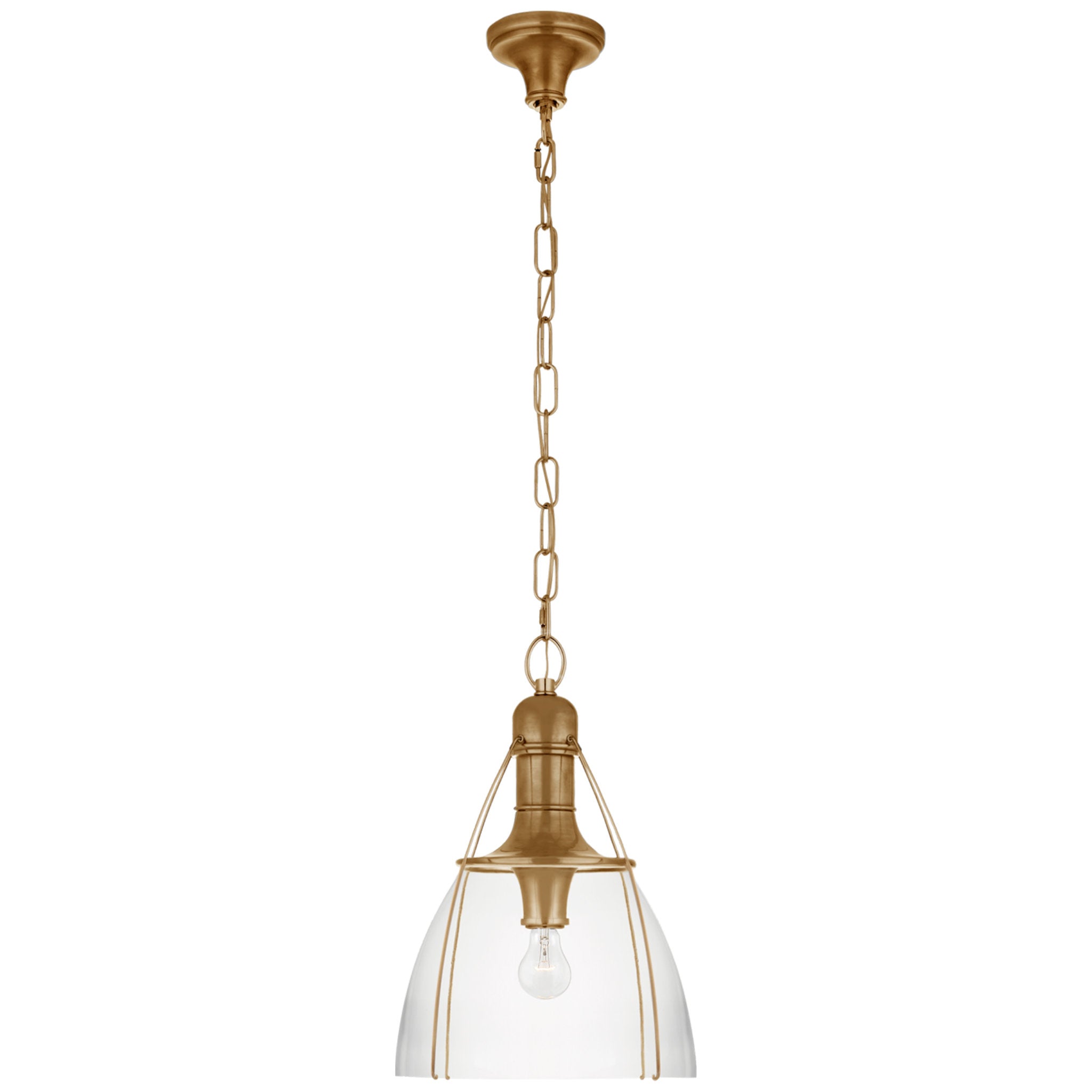 Chapman & Myers Prestwick 14" Pendant in Antique-Burnished Brass with Clear Glass Ceiling Light W14" x H21"