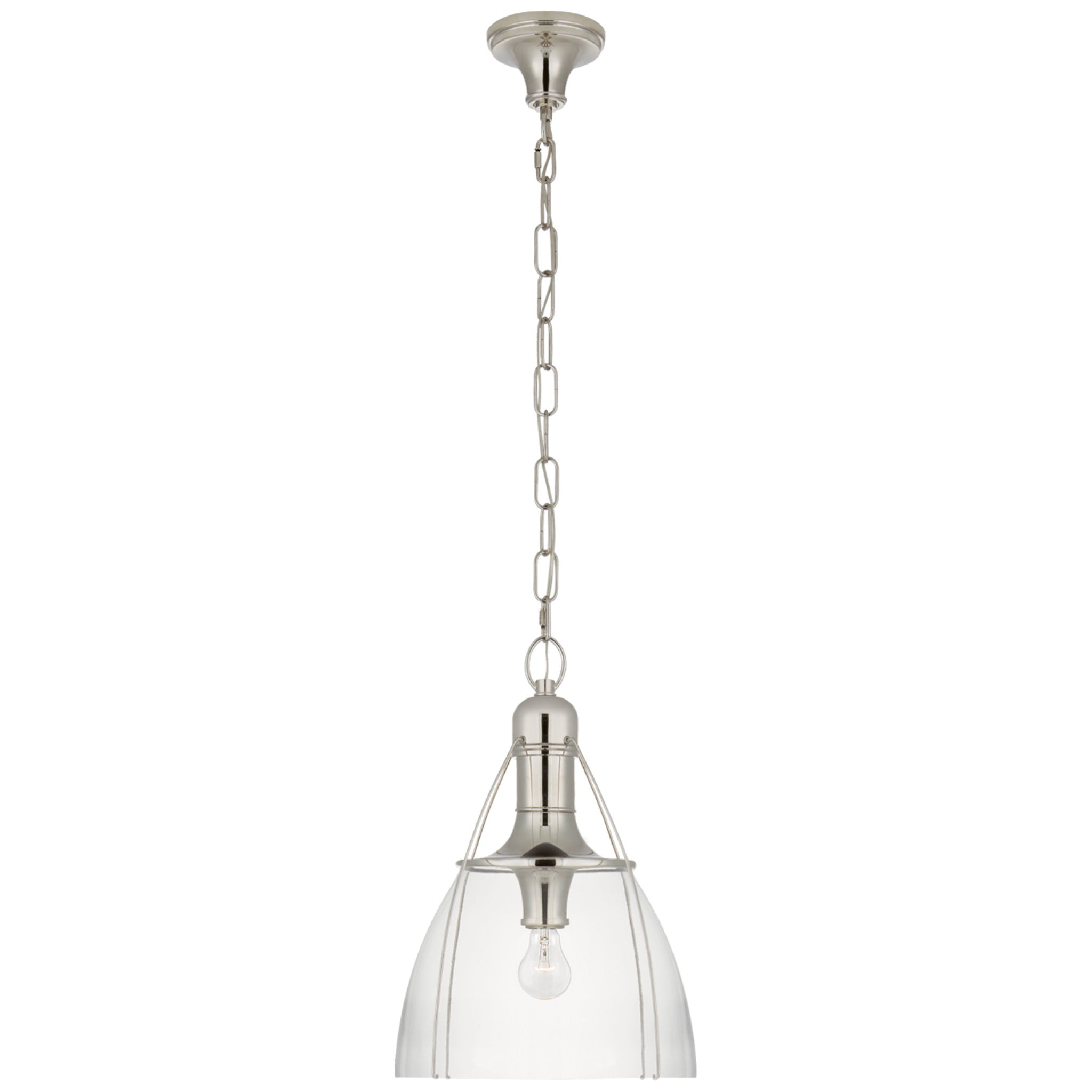 Chapman & Myers Prestwick 14" Pendant in Polished Nickel with Clear Glass Ceiling Light W14" x H21"