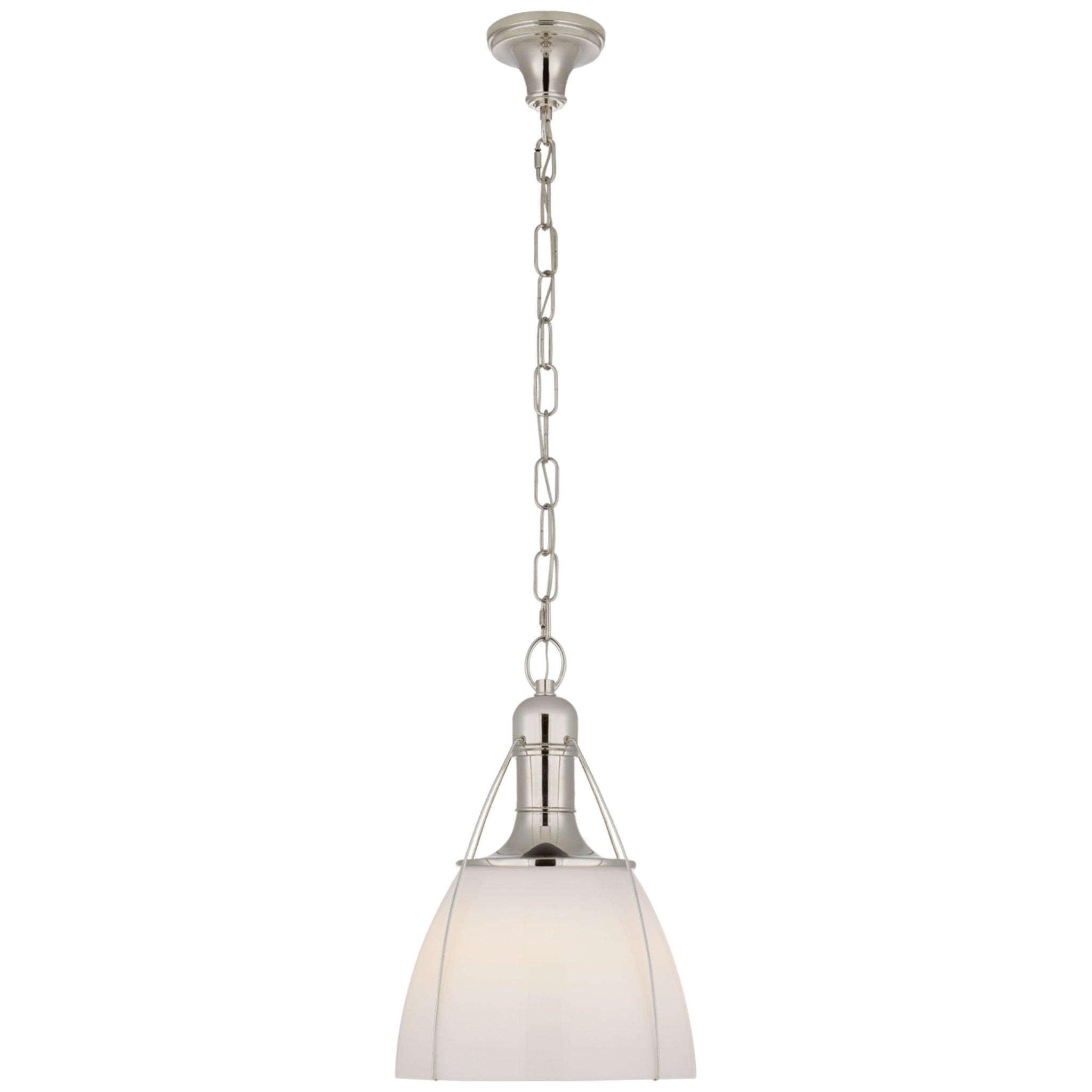Chapman & Myers Prestwick 14" Pendant in Polished Nickel with White Glass Ceiling Light W14" x H21"