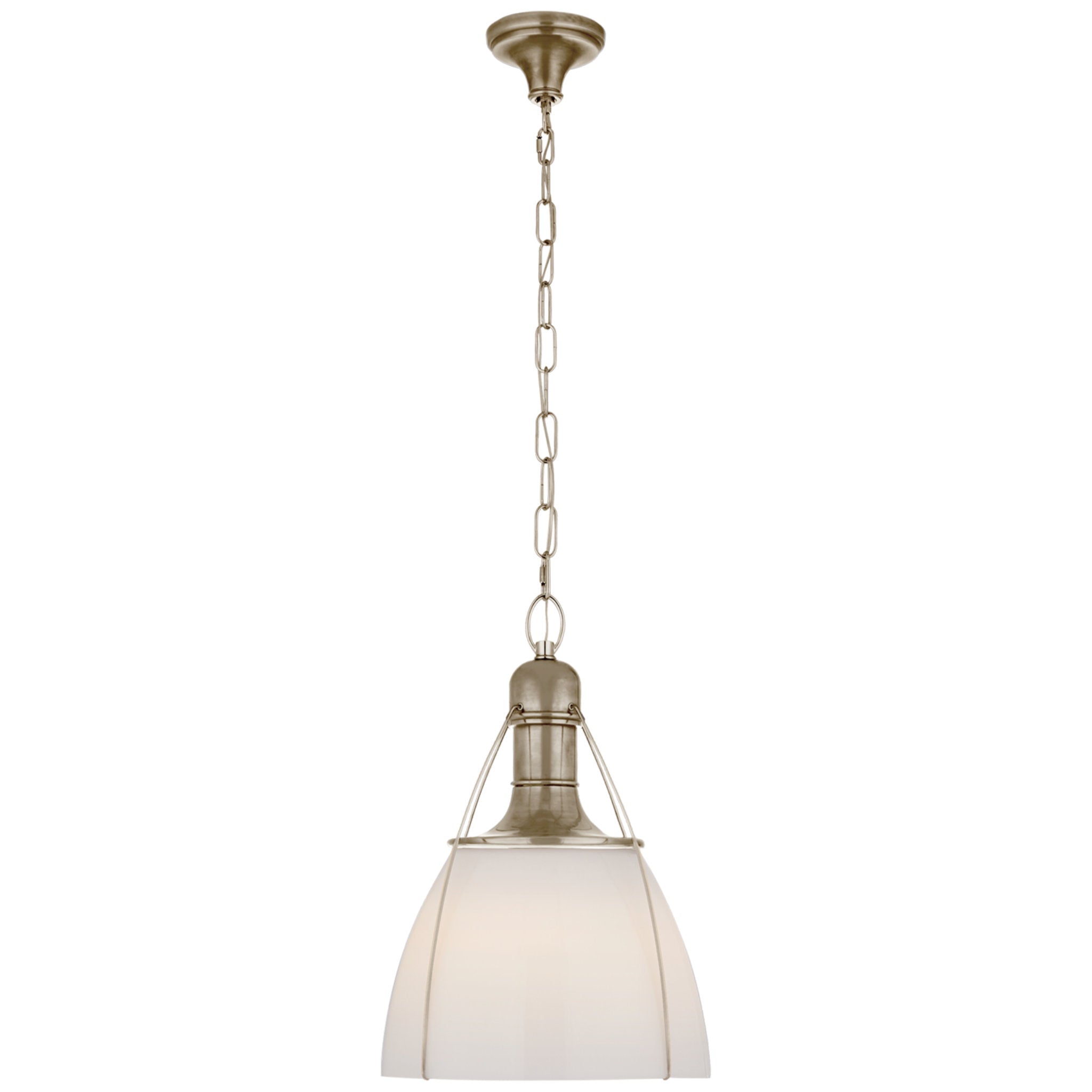 Chapman & Myers Prestwick 18" Pendant in Antique Nickel with White Glass Ceiling Light W18" x H26.5"