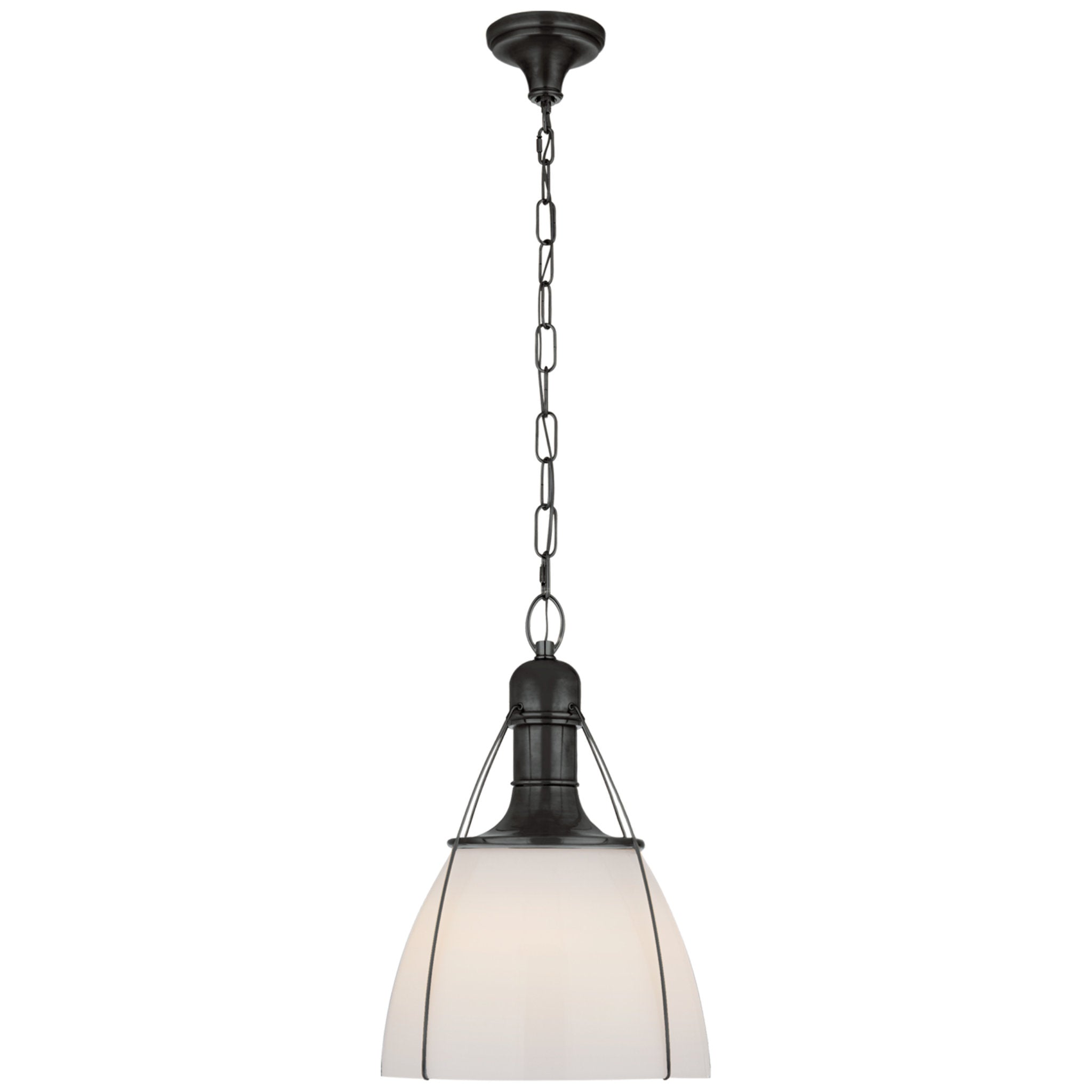 Chapman & Myers Prestwick 18" Pendant in Bronze with White Glass Ceiling Light W18" x H26.5"