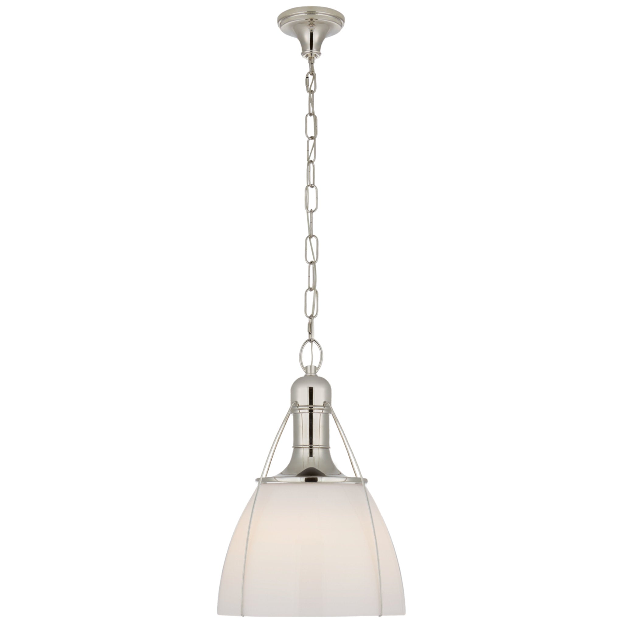Chapman & Myers Prestwick 18" Pendant in Polished Nickel with White Glass Ceiling Light W18" x H26.5"