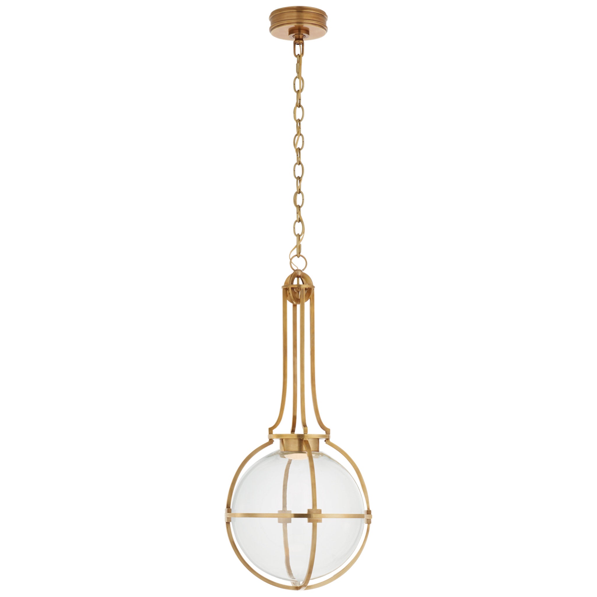Chapman & Myers Gracie Medium Captured Globe Pendant in Antique-Burnished Brass with Clear Glass Ceiling Light W13" x H29.5"