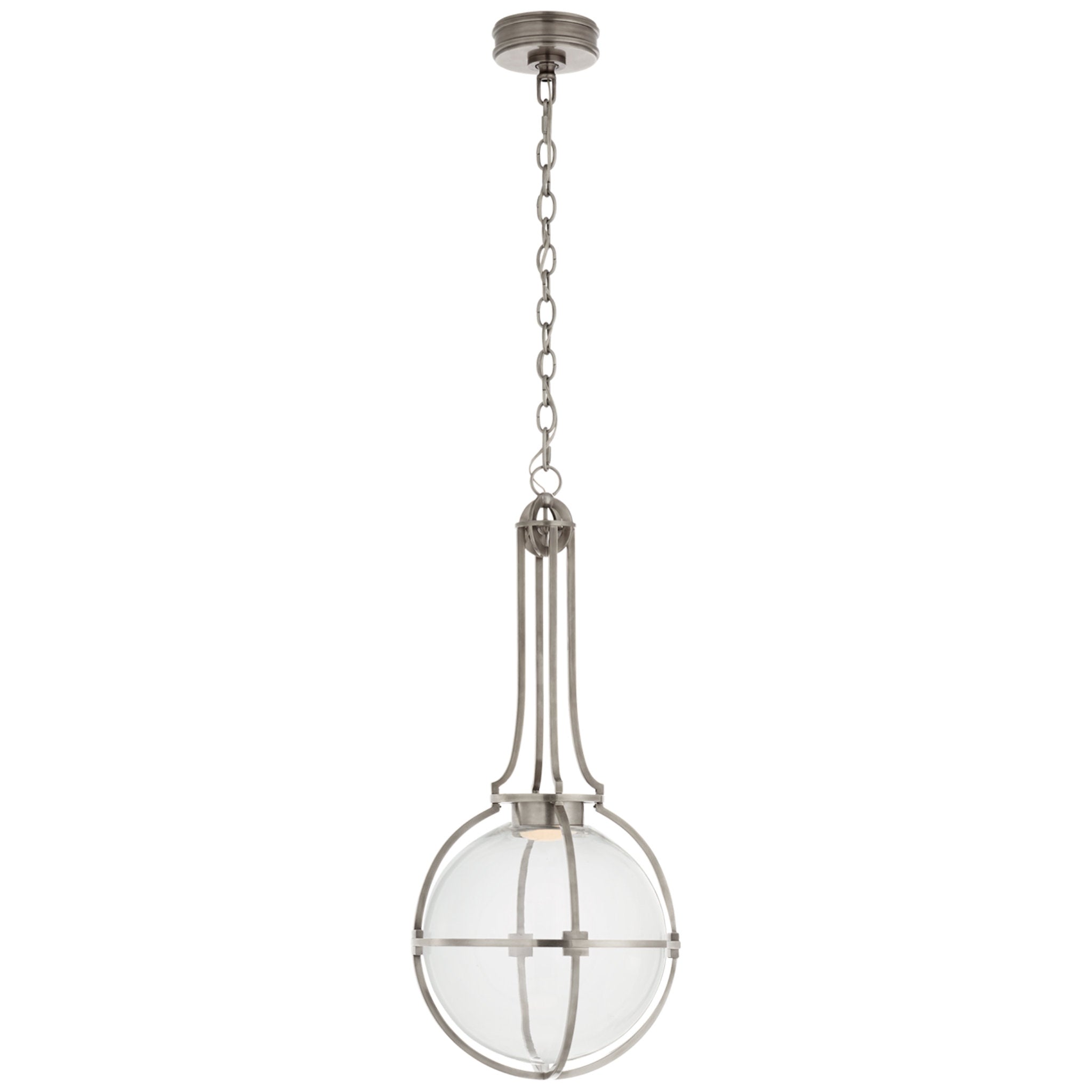 Chapman & Myers Gracie Medium Captured Globe Pendant in Antique Nickel with Clear Glass Ceiling Light W13" x H29.5"