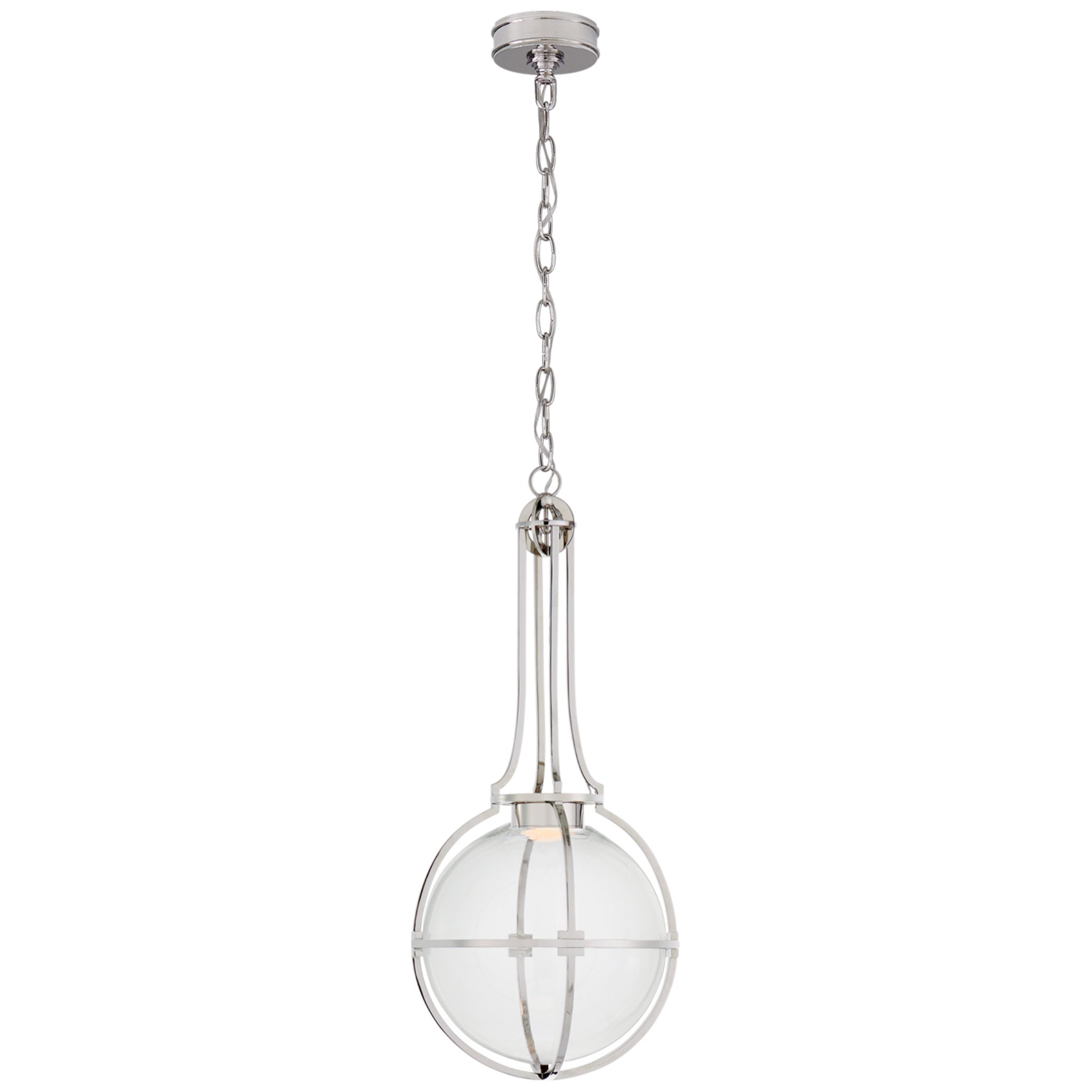 Chapman & Myers Gracie Medium Captured Globe Pendant in Polished Nickel with Clear Glass Ceiling Light W13" x H29.5"