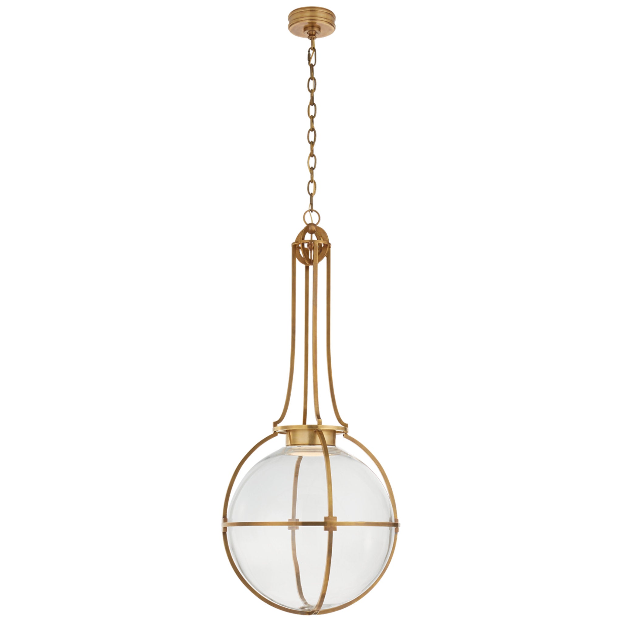 Chapman & Myers Gracie Large Captured Globe Pendant in Antique-Burnished Brass with Clear Glass Ceiling Light W19.25" x H44"