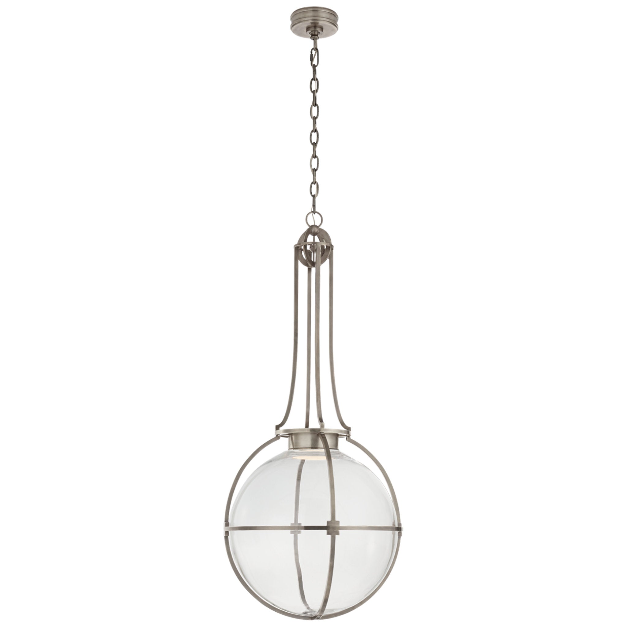 Chapman & Myers Gracie Large Captured Globe Pendant in Antique Nickel with Clear Glass Ceiling Light W19.25" x H44"