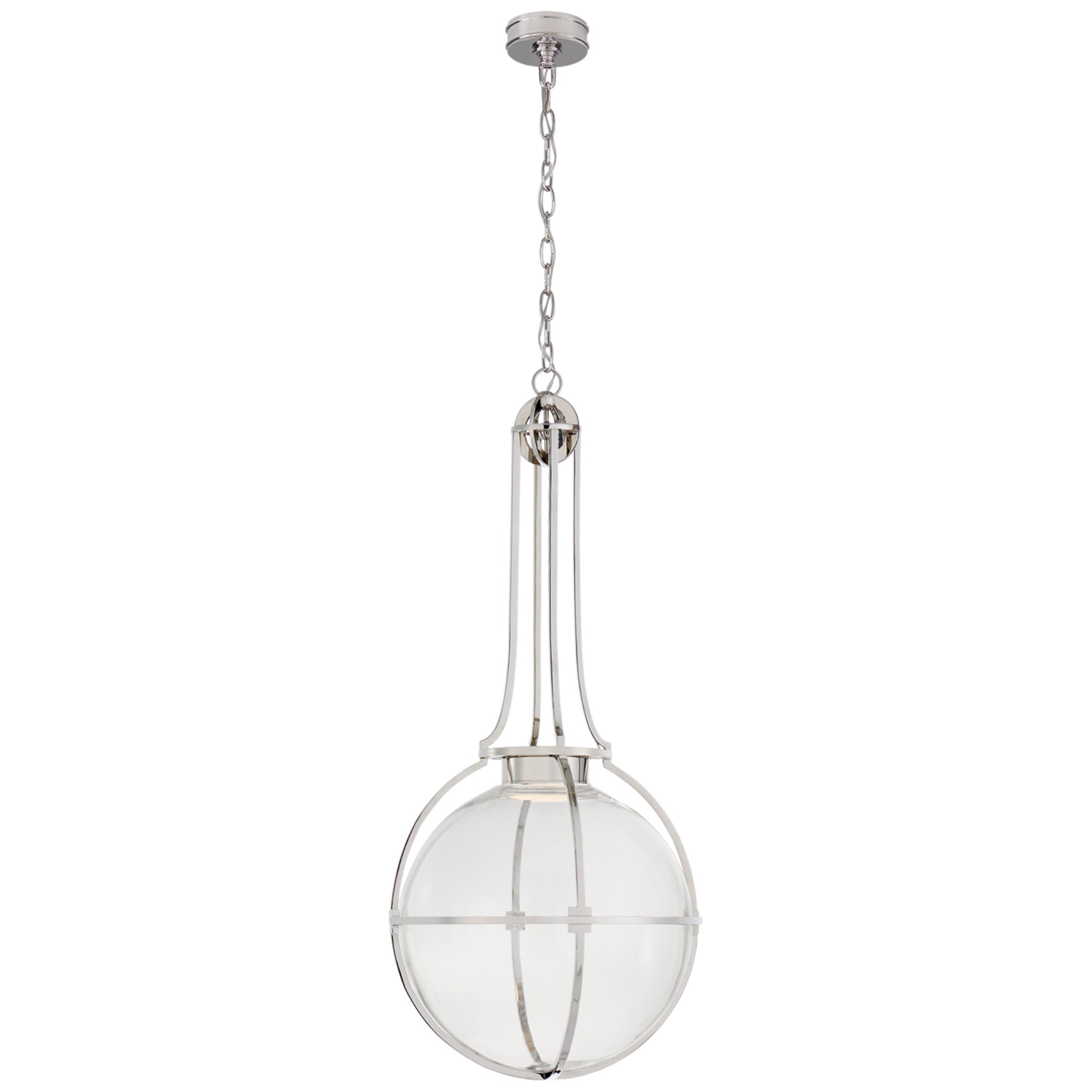 Chapman & Myers Gracie Large Captured Globe Pendant in Polished Nickel with Clear Glass Ceiling Light W19.25" x H44"