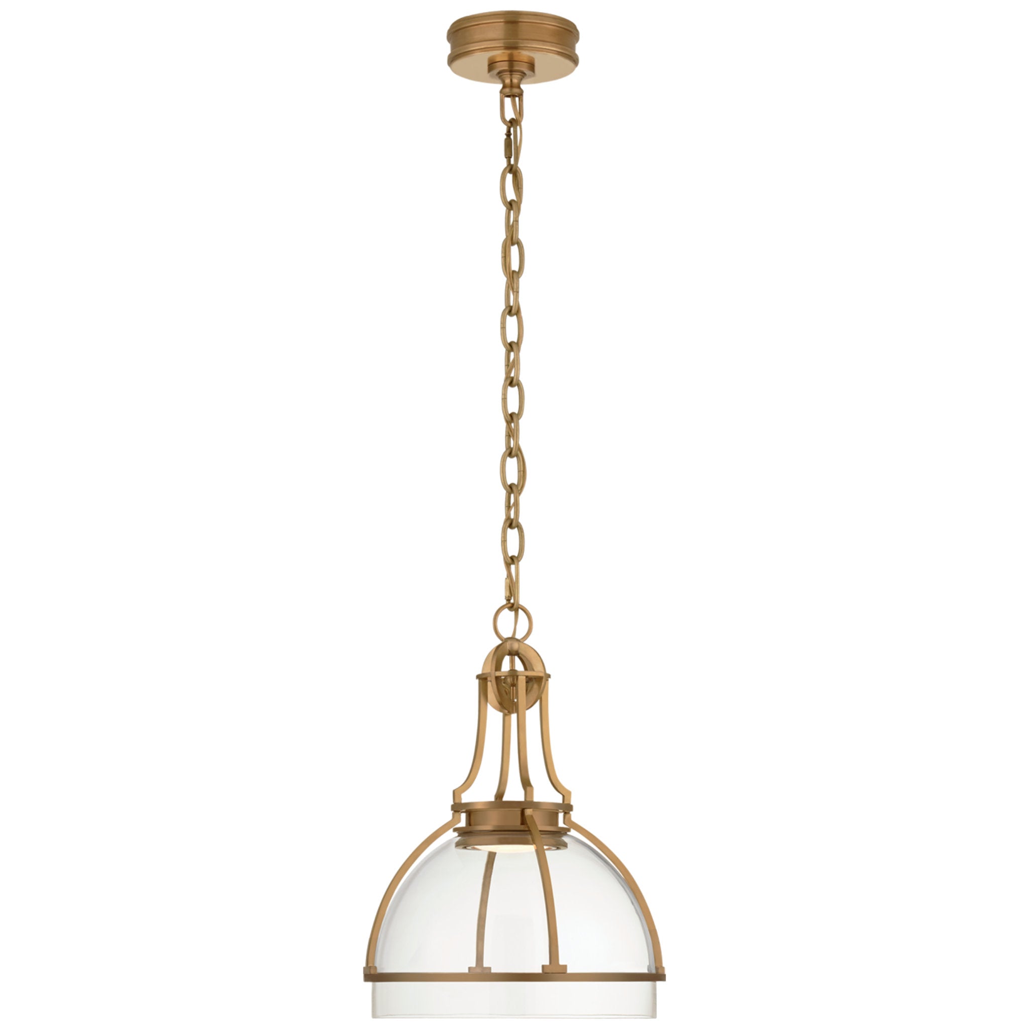 Chapman & Myers Gracie Medium Dome Pendant in Antique-Burnished Brass with Clear Glass Ceiling Light W12" x H16.25"