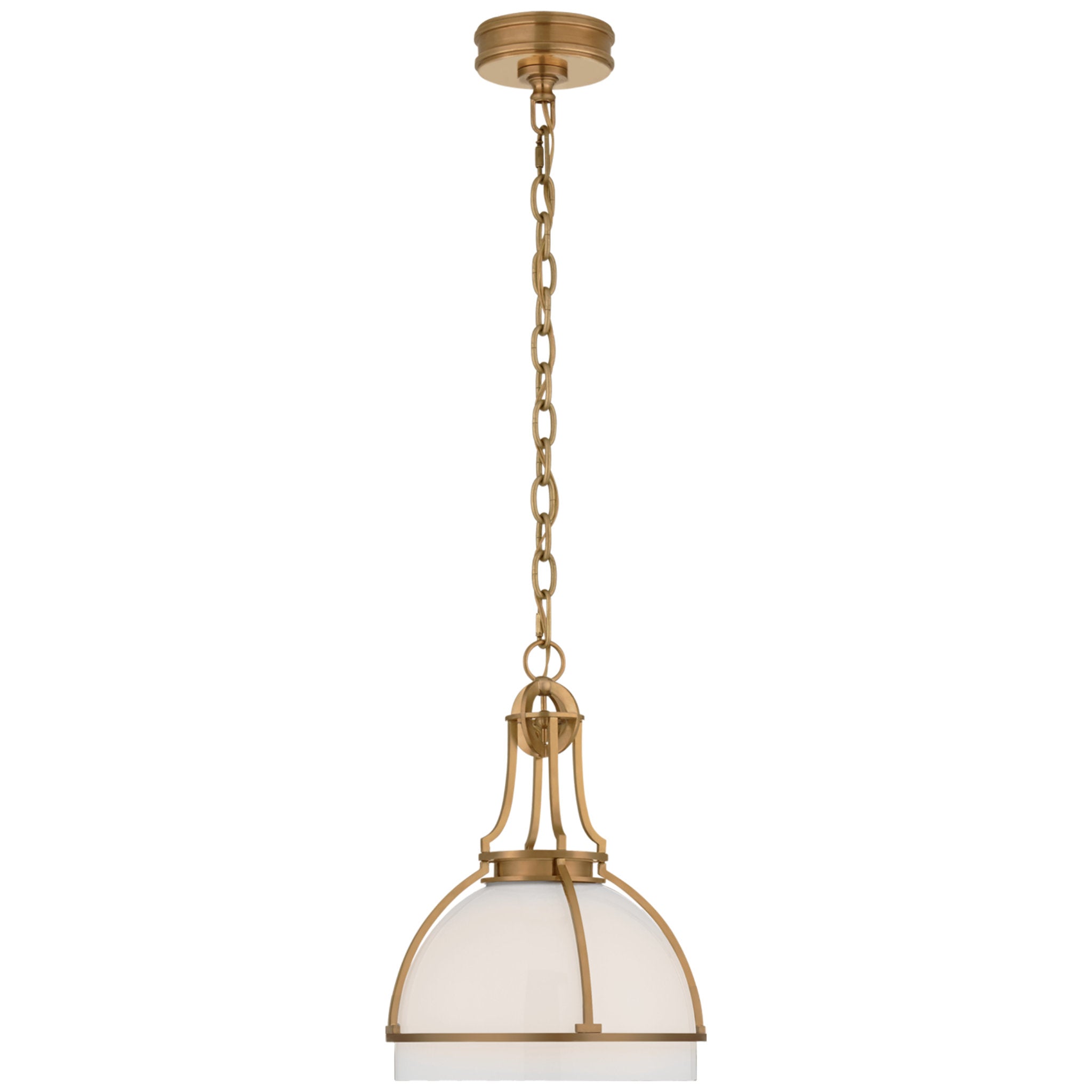 Chapman & Myers Gracie Medium Dome Pendant in Antique-Burnished Brass with White Glass Ceiling Light W12" x H16.25"