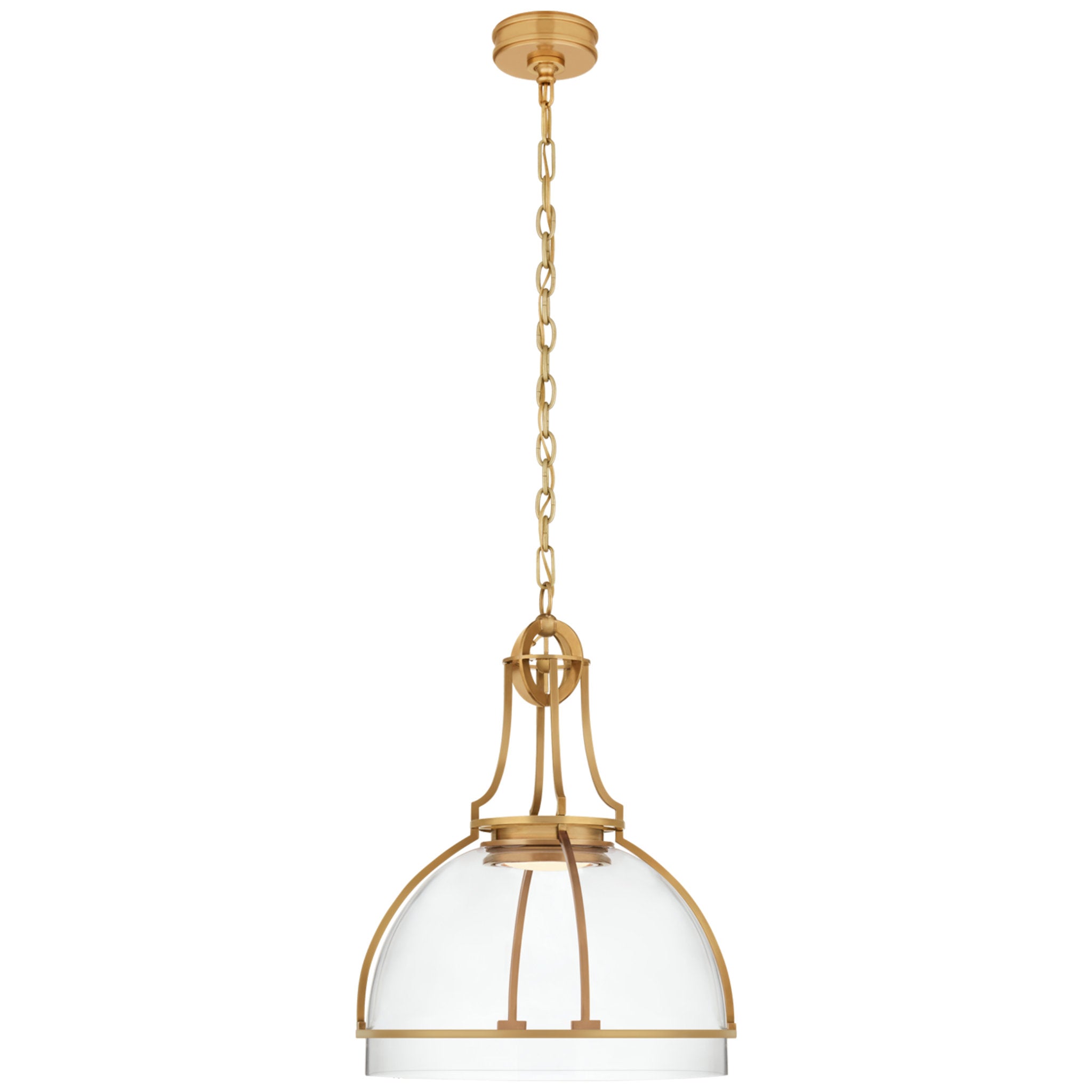 Chapman & Myers Gracie Large Dome Pendant in Antique-Burnished Brass with Clear Glass Ceiling Light W19" x H24.5"