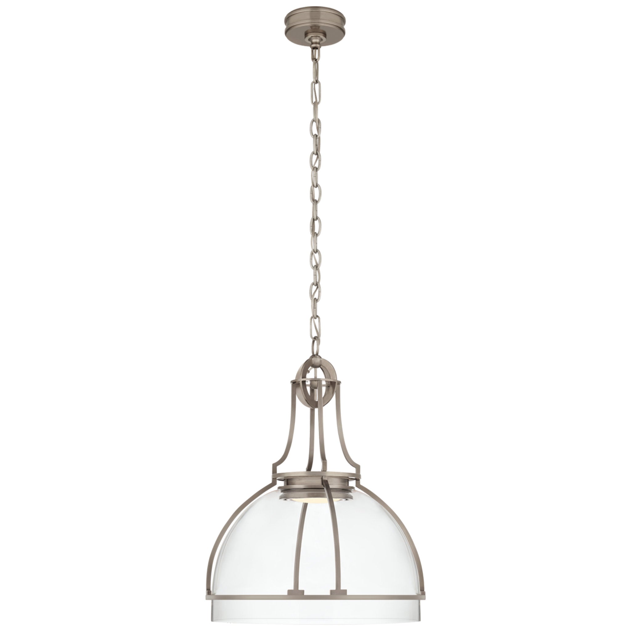 Chapman & Myers Gracie Large Dome Pendant in Antique Nickel with Clear Glass Ceiling Light W19" x H24.5"