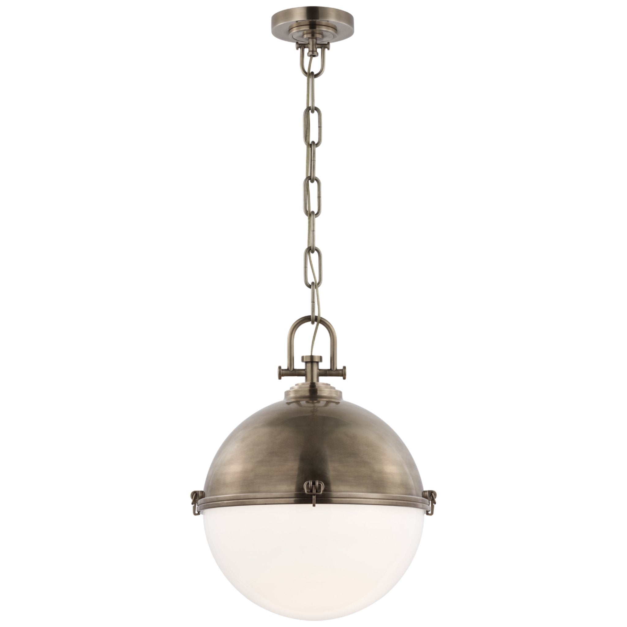 Chapman & Myers Adrian X-Large Globe Pendant in Antique Nickel with White Glass Ceiling Light W17" x H21.5"