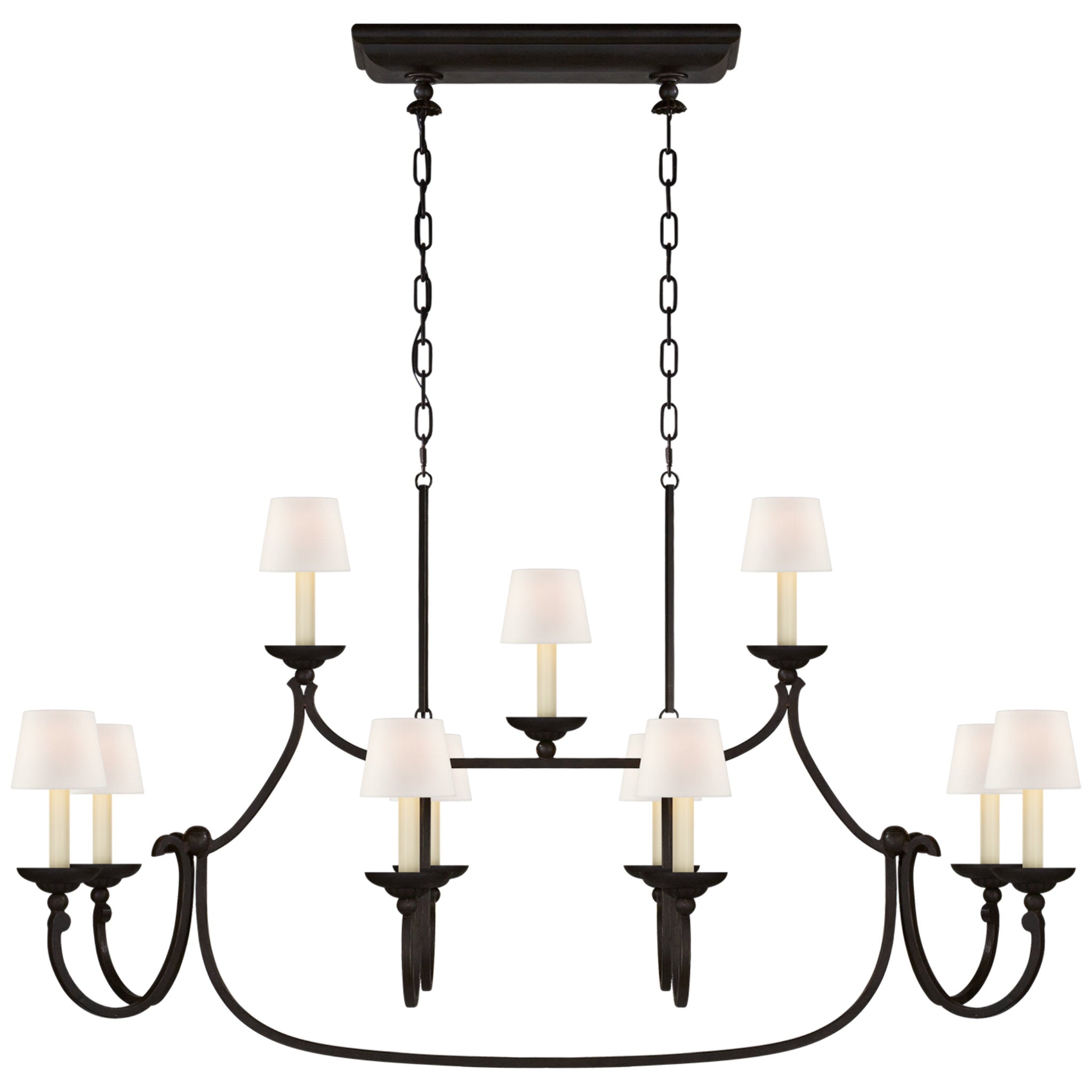 Chapman & Myers Flemish Large Linear Pendant in Aged Iron with Linen Shades Ceiling Light W51.25"