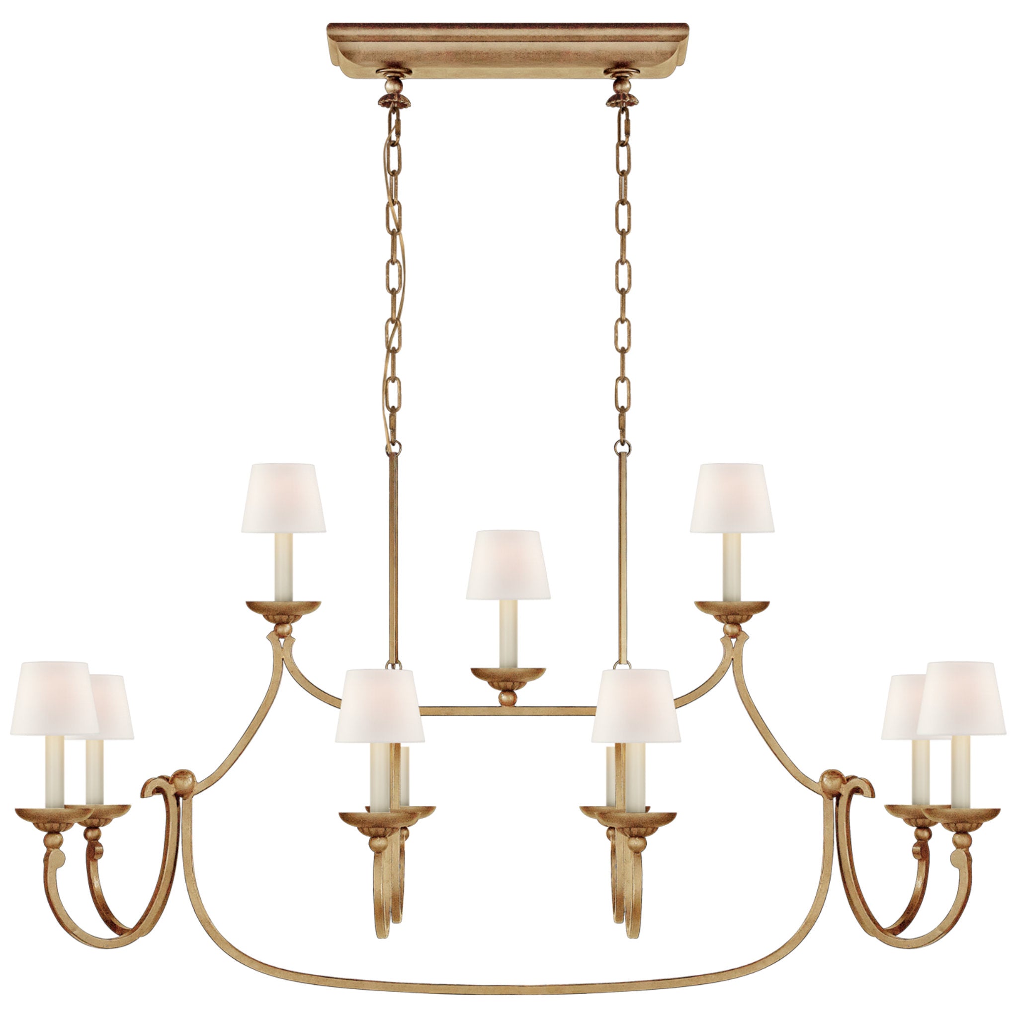 Chapman & Myers Flemish Large Linear Pendant in Gilded Iron with Linen Shades Ceiling Light W51.25"