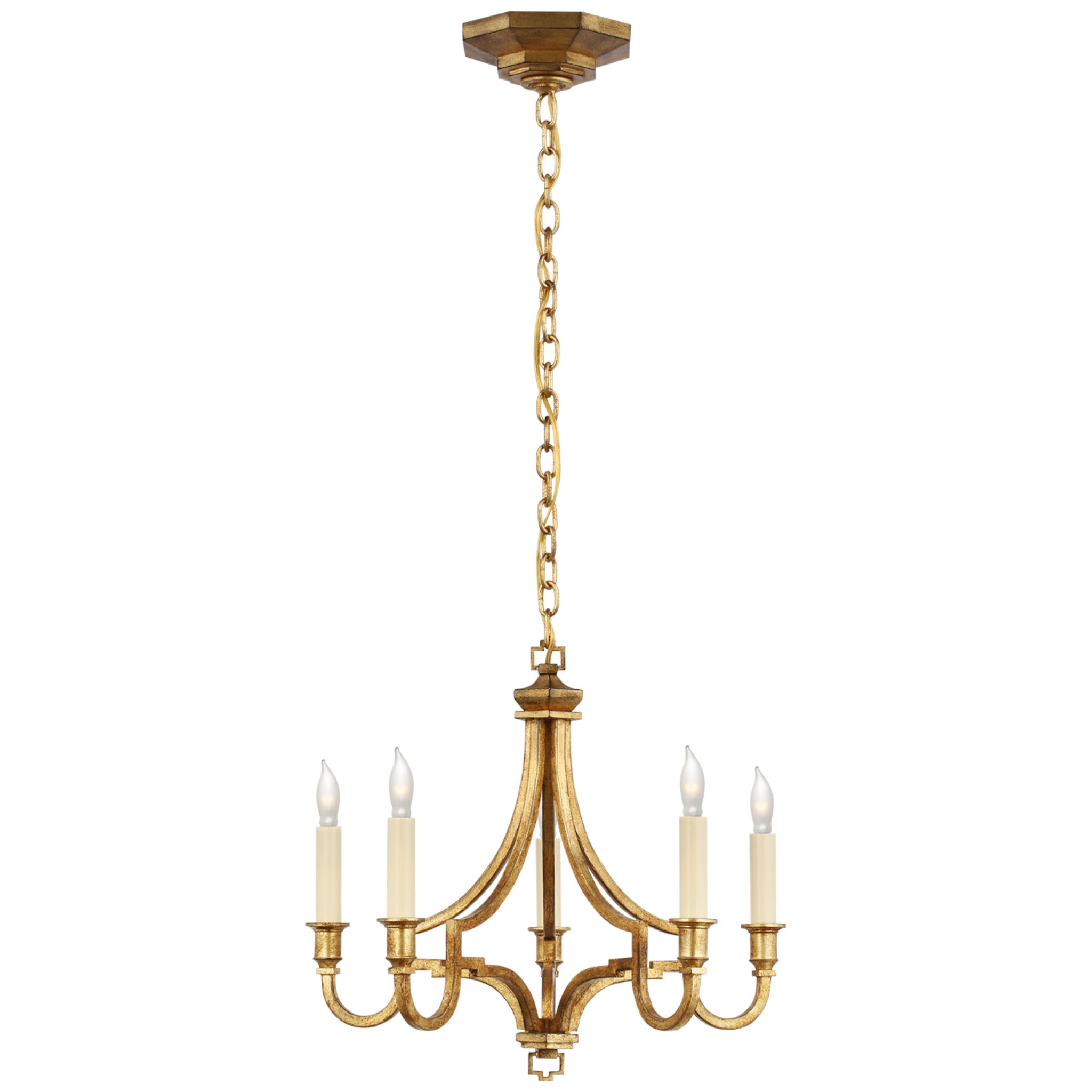 Chapman & Myers Mykonos Small Chandelier in Gilded Iron Ceiling Light W15.5" x H14.25"