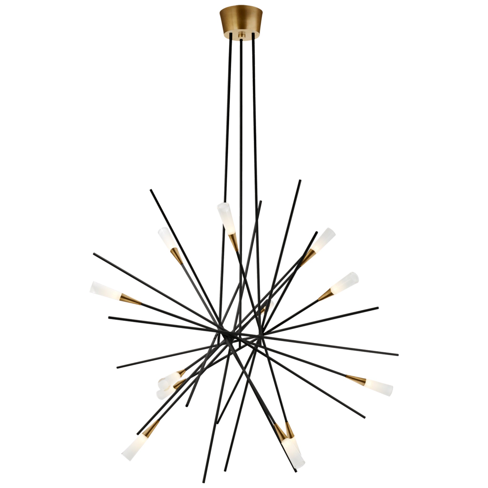 Chapman & Myers Stellar Large Chandelier in Matte Black and Antique Brass with Frosted Acrylic Ceiling Light W38.25"