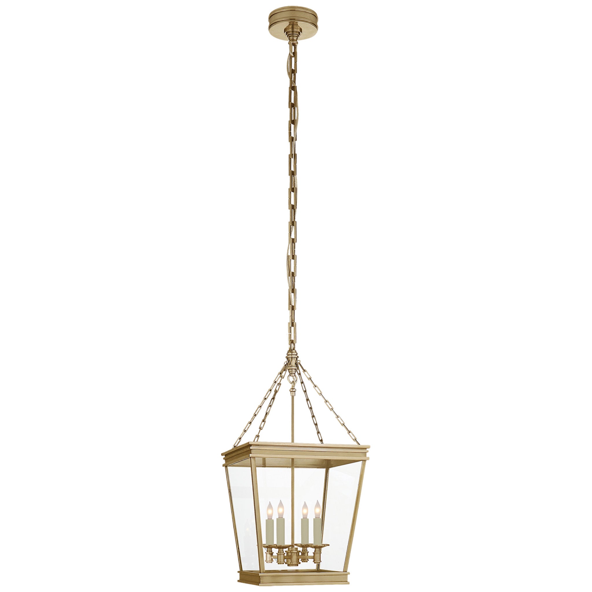 Chapman & Myers Launceton Small Square Lantern in Antique- Burnished Brass with Clear Glass Ceiling Light W12.5" x H25.75"