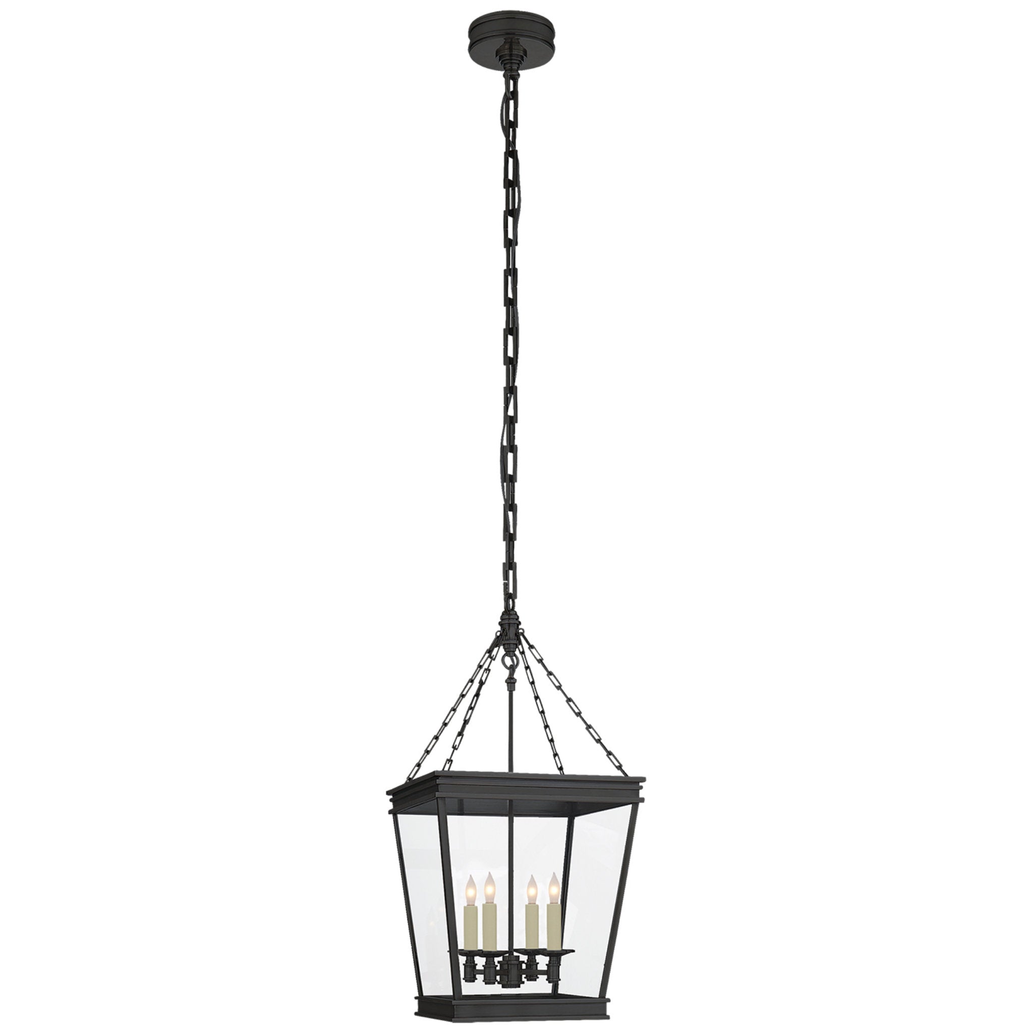Chapman & Myers Launceton Small Square Lantern in Bronze with Clear Glass Ceiling Light W12.5" x H25.75"