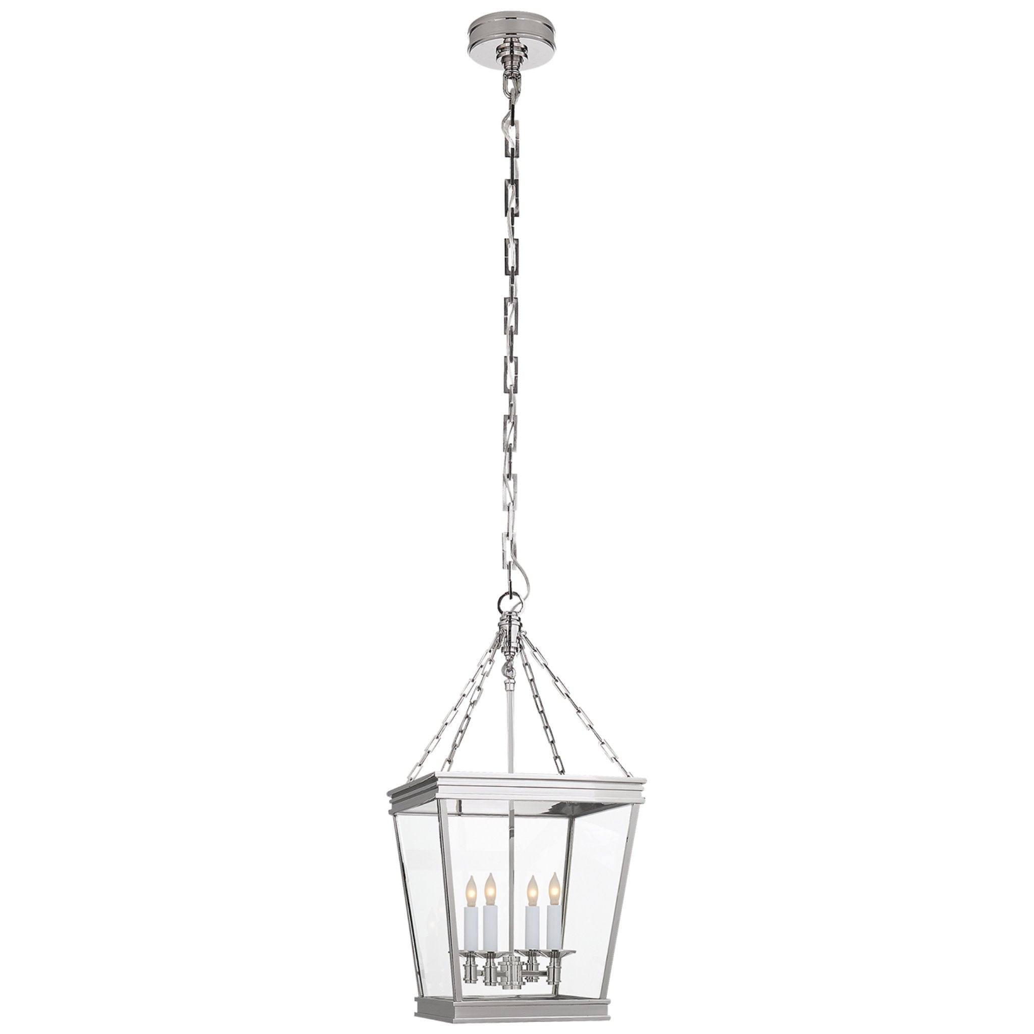 Chapman & Myers Launceton Small Square Lantern in Polished Nickel with Clear Glass Ceiling Light W12.5" x H25.75"