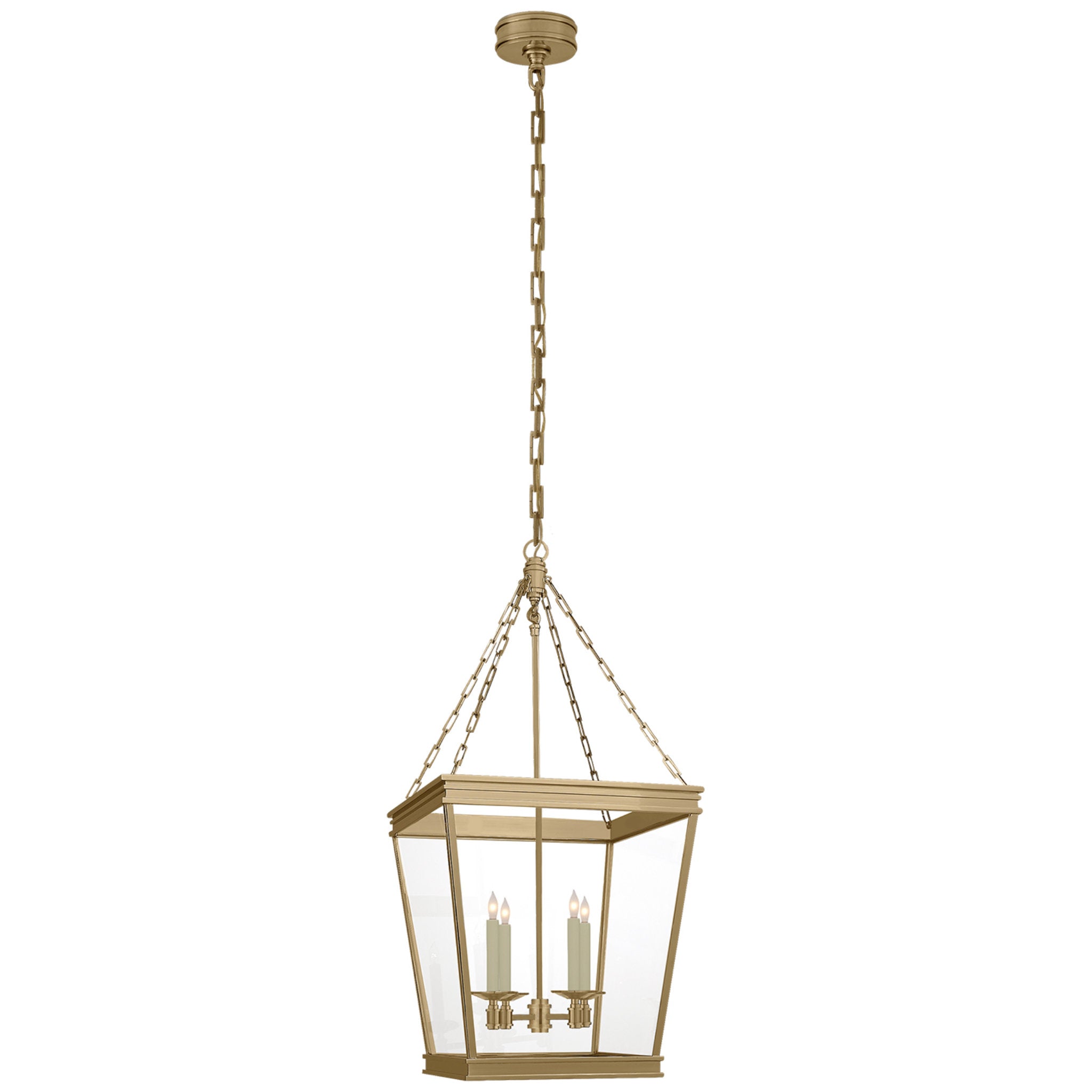 Chapman & Myers Launceton Medium Square Lantern in Antique- Burnished Brass with Clear Glass Ceiling Light W17" x H34.5"