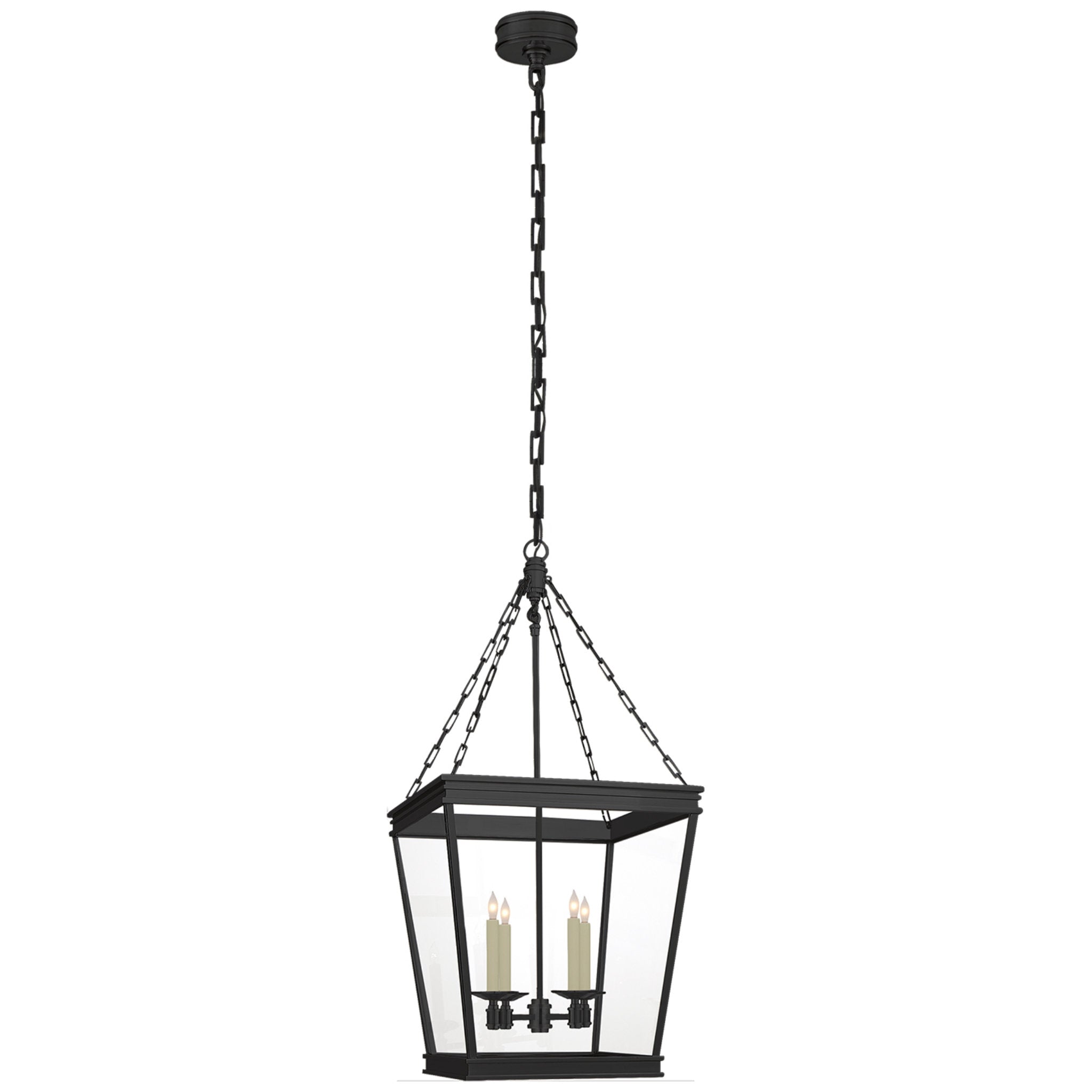 Chapman & Myers Launceton Medium Square Lantern in Bronze with Clear Glass Ceiling Light W17" x H34.5"
