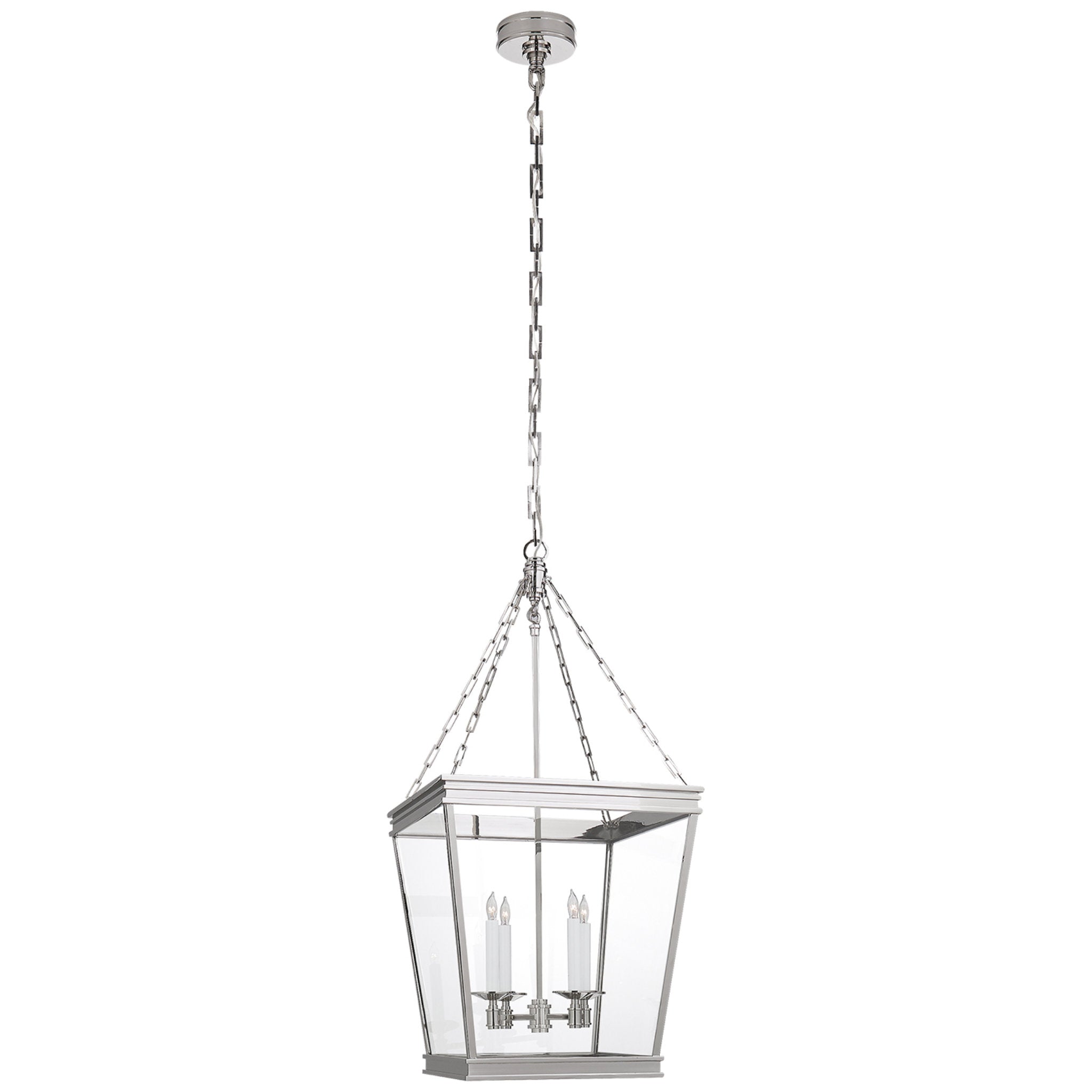 Chapman & Myers Launceton Medium Square Lantern in Polished Nickel with Clear Glass Ceiling Light W17" x H34.5"