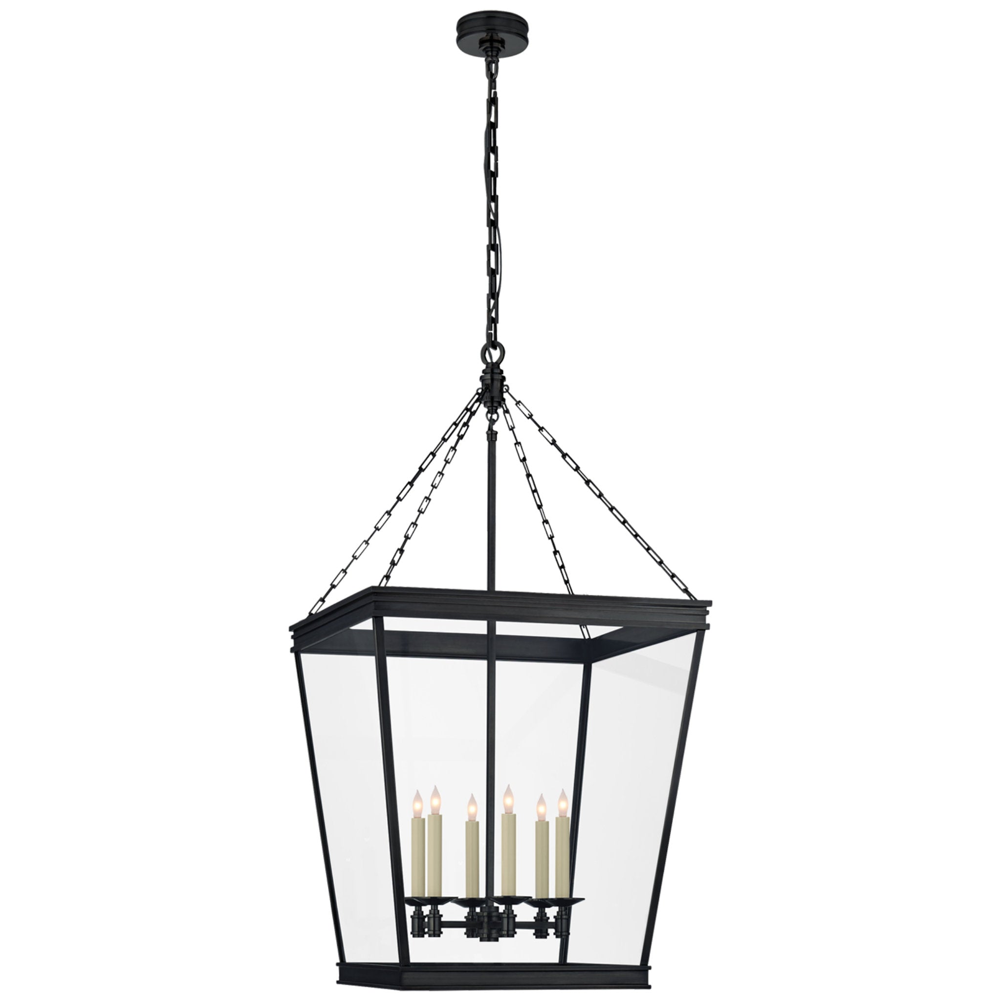 Chapman & Myers Launceton Large Square Lantern in Bronze with Clear Glass Ceiling Light W24" x H46"