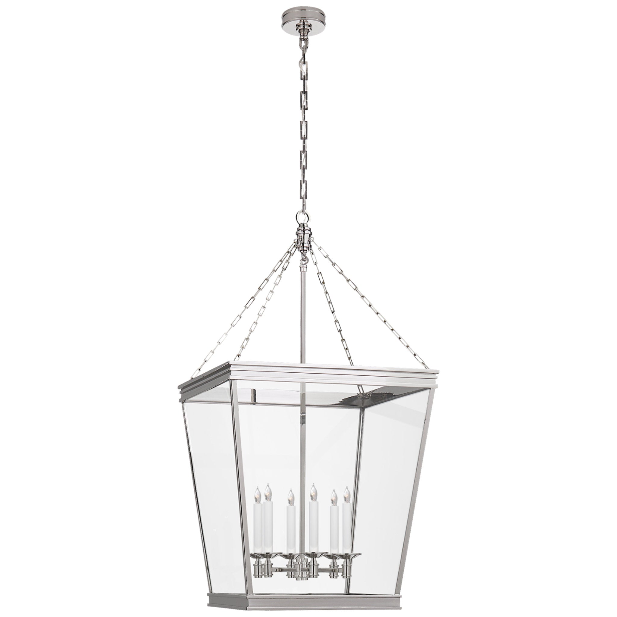 Chapman & Myers Launceton Large Square Lantern in Polished Nickel with Clear Glass Ceiling Light W24" x H46"