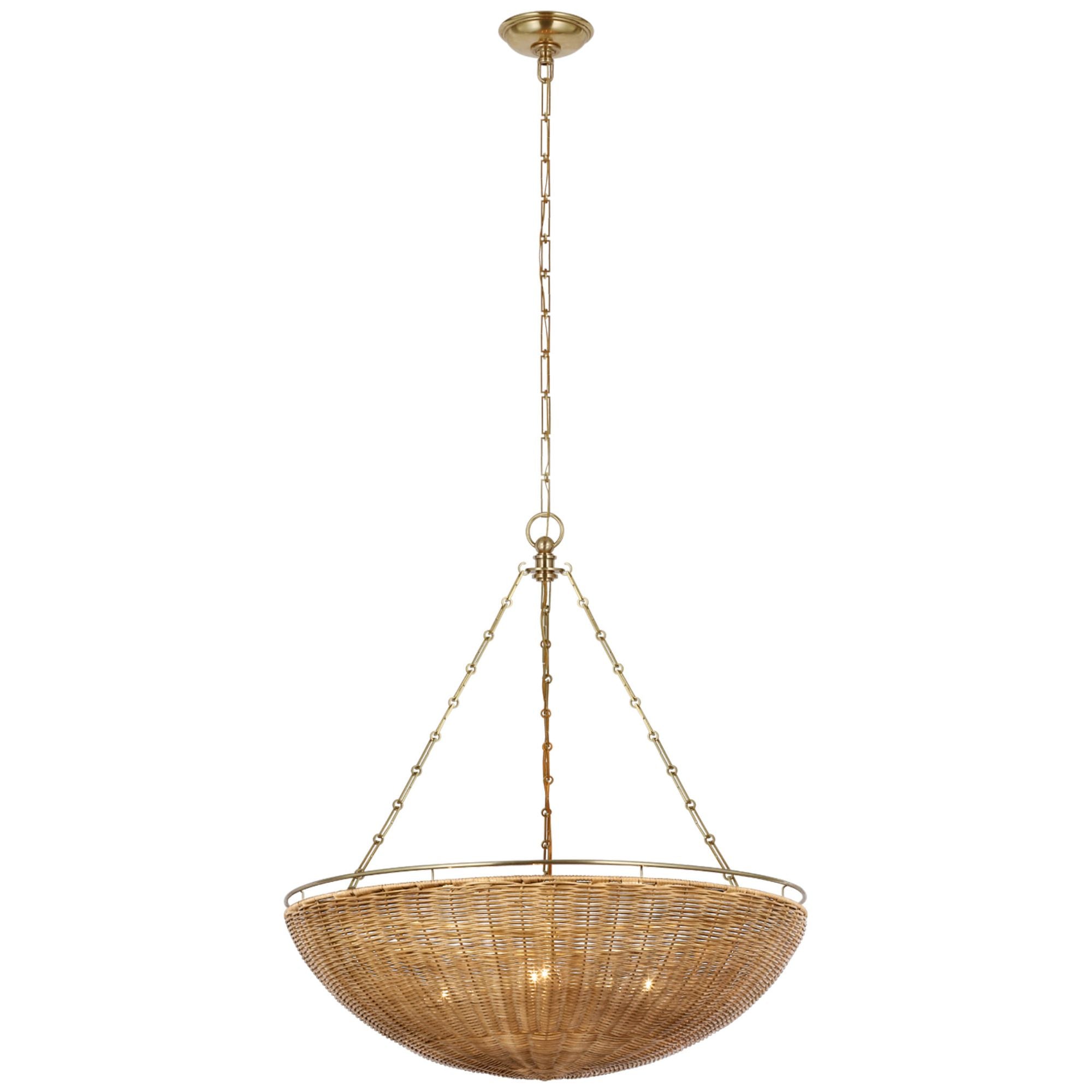 Chapman & Myers Clovis Medium Chandelier in Antique-Burnished Brass and Natural Wicker Ceiling Light W28" x H32.25"