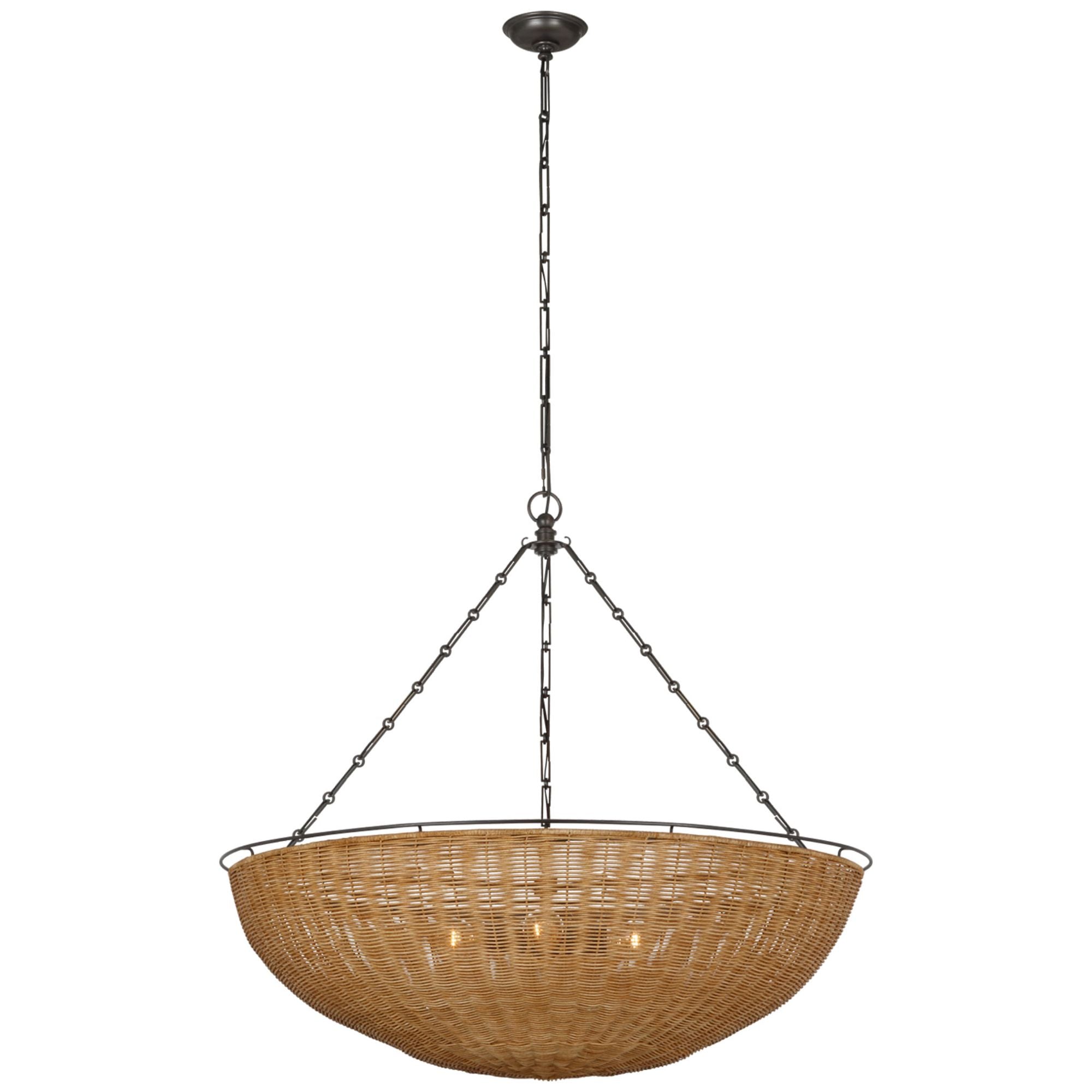 Chapman & Myers Clovis Extra Large Chandelier in Aged Iron and Natural Wicker Ceiling Light W38" x H42.25"