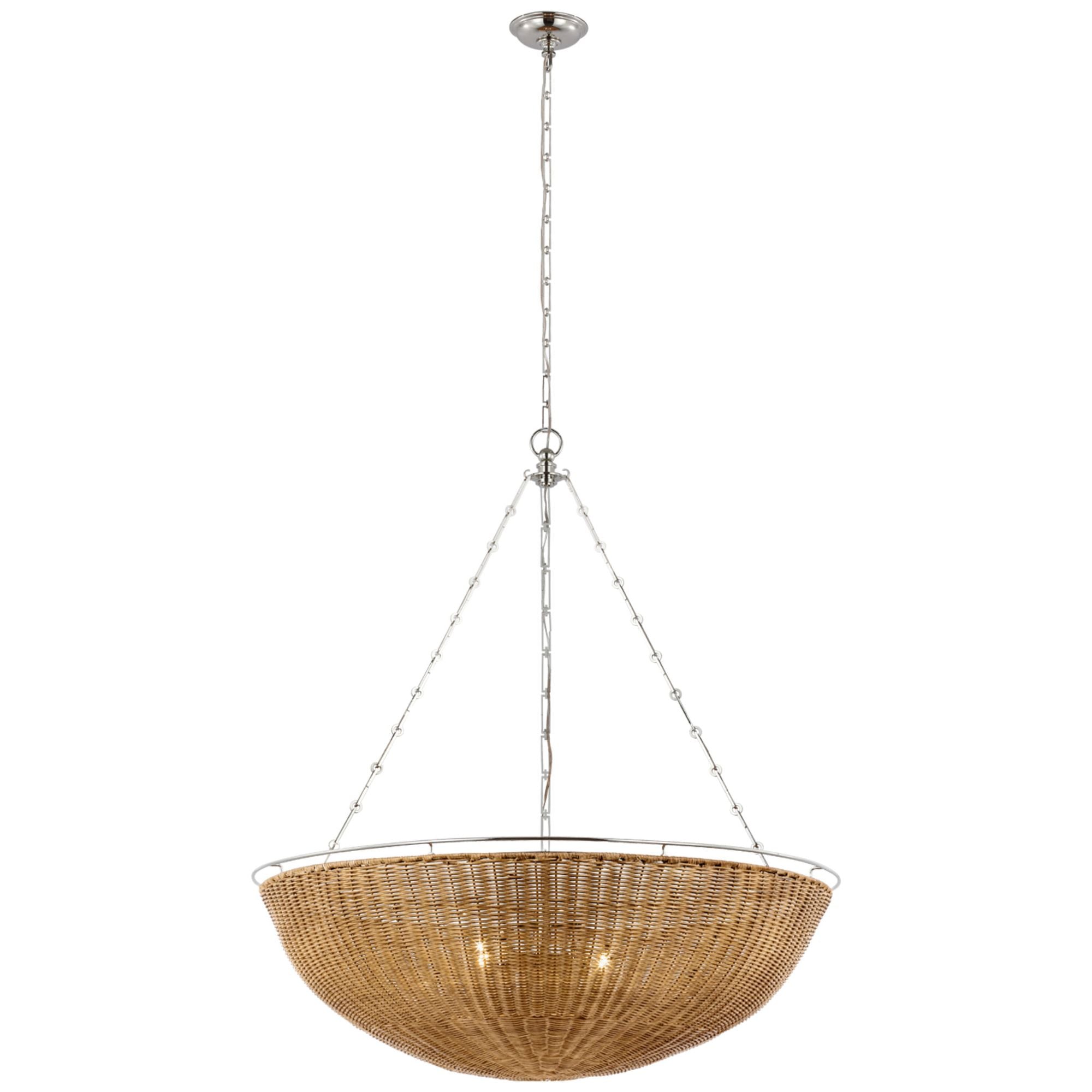 Chapman & Myers Clovis Extra Large Chandelier in Polished Nickel and Natural Wicker Ceiling Light W38" x H42.25"