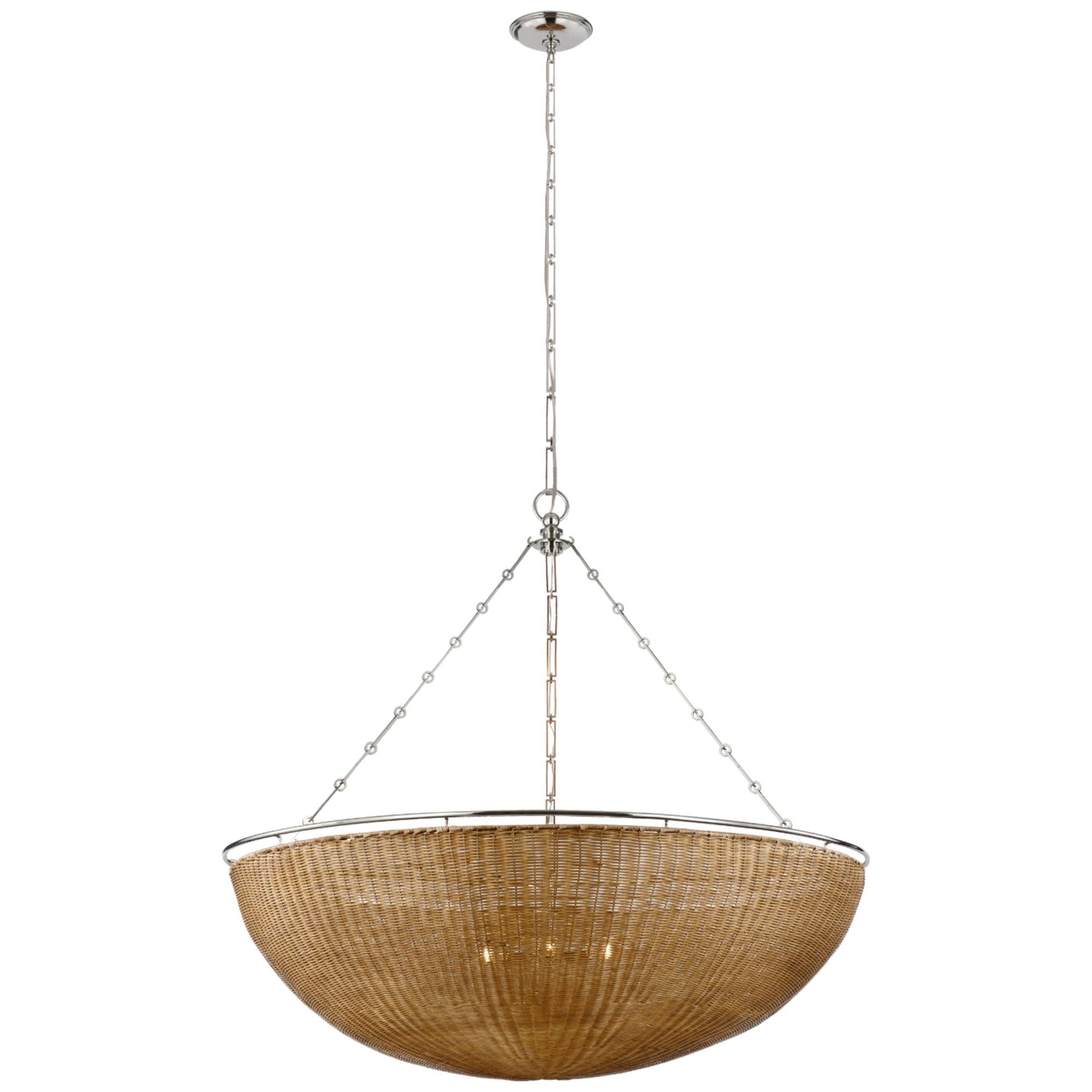 Chapman & Myers Clovis Grande Chandelier in Polished Nickel and Natural Wicker Ceiling Light W60" x H86.75"