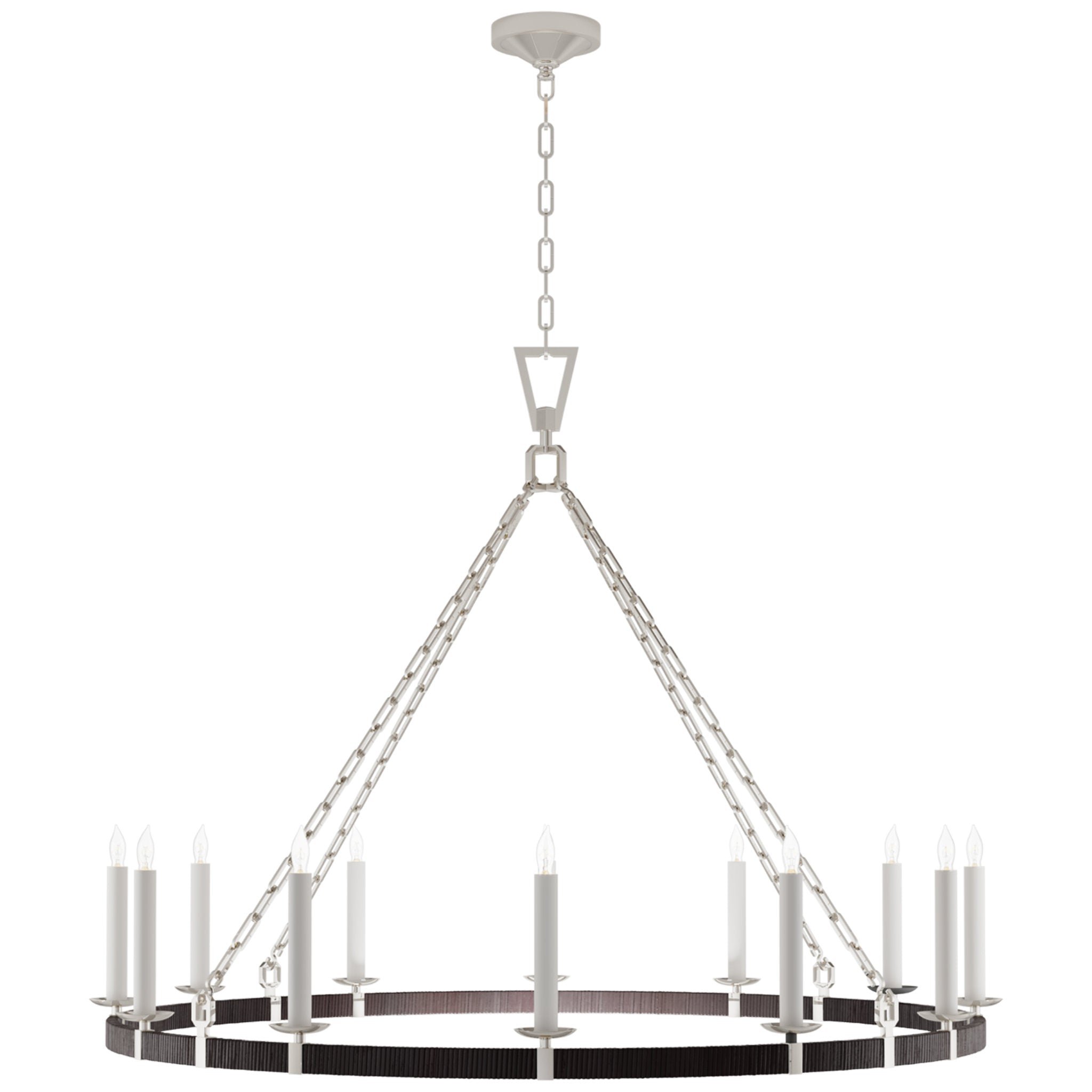 Chapman & Myers Darlana XL Wrapped Ring Chandelier in Polished Nickel and Black Rattan Ceiling Light W50" x H38.75"