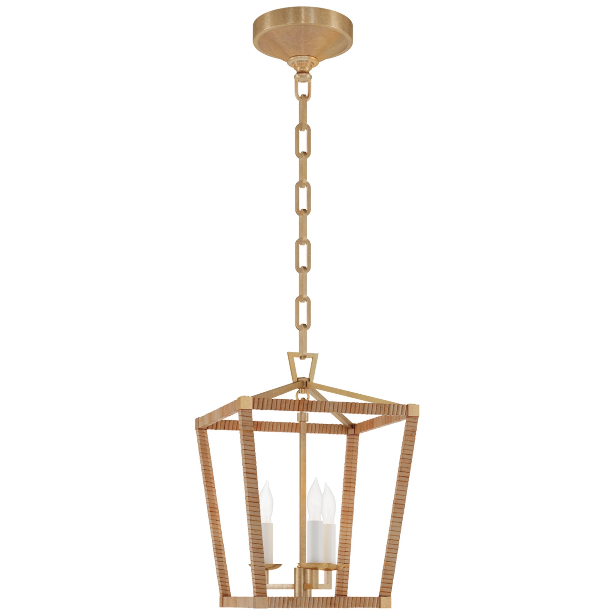 Chapman & Myers Darlana Mini Wrapped Lantern in Antique-Burnished Brass and Natural Rattan Ceiling Light W9.75" x H14"