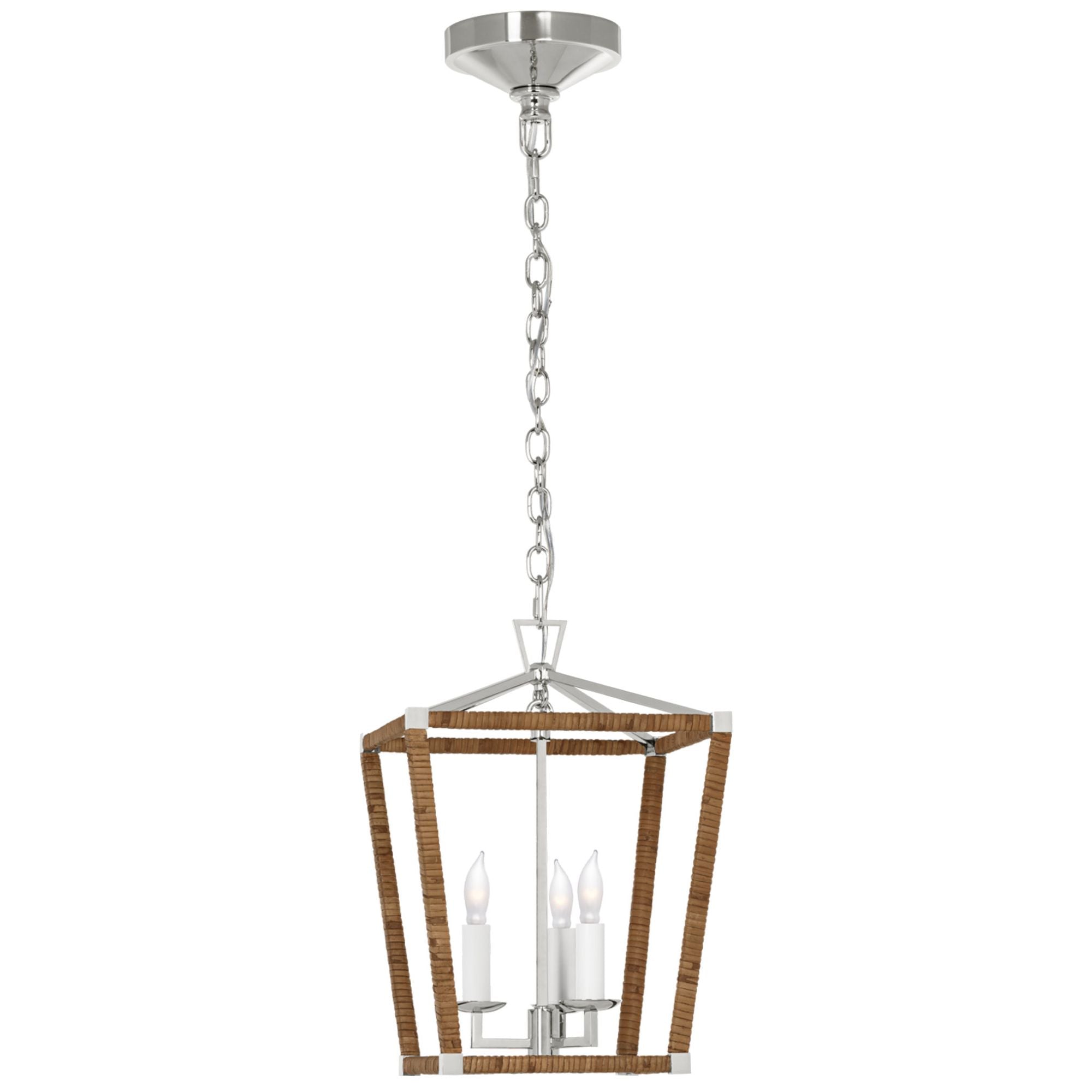 Chapman & Myers Darlana Mini Wrapped Lantern in Polished Nickel and Natural Rattan Ceiling Light W9.75" x H14"