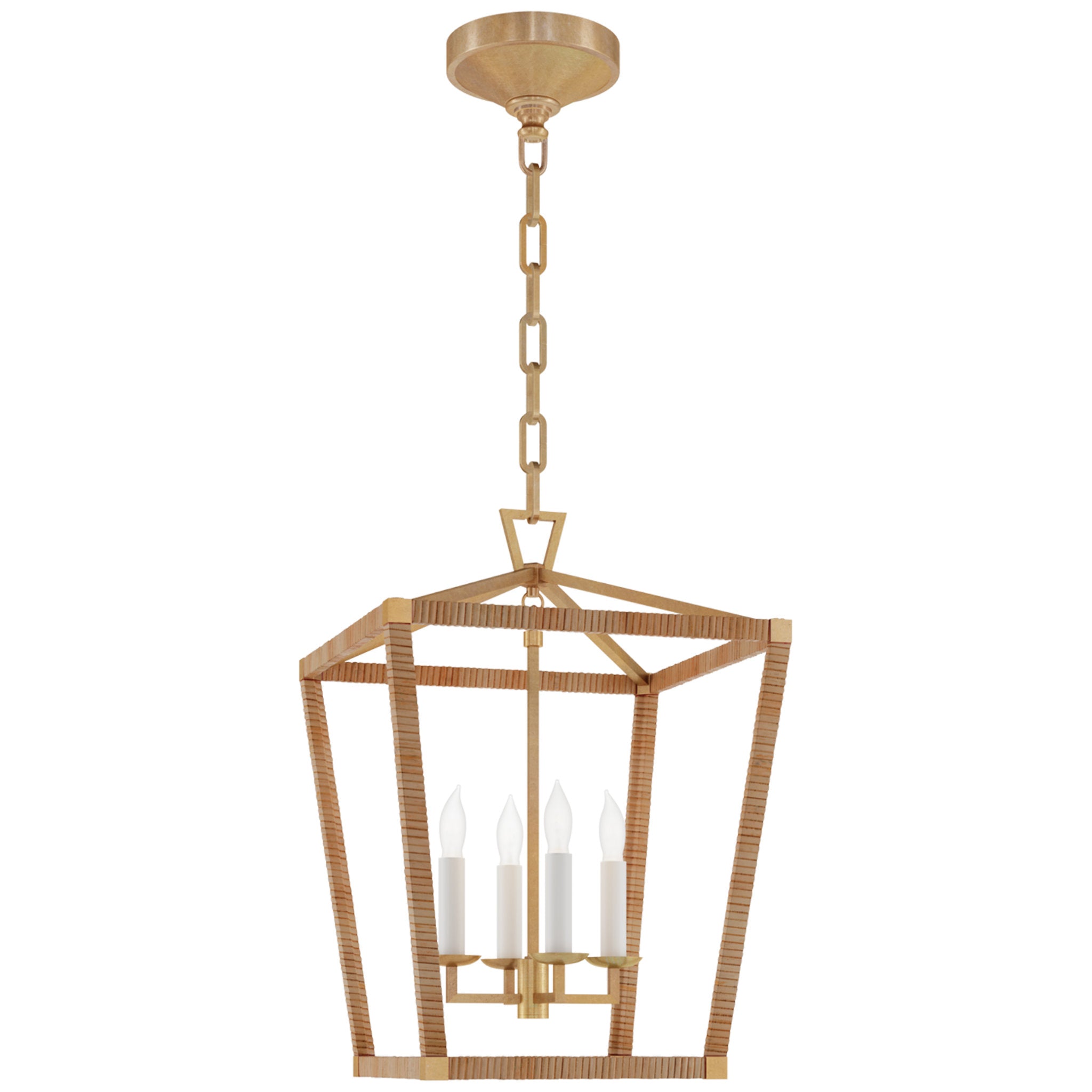 Chapman & Myers Darlana Small Wrapped Lantern in Antique-Burnished Brass and Natural Rattan Ceiling Light W12.5" x H18"