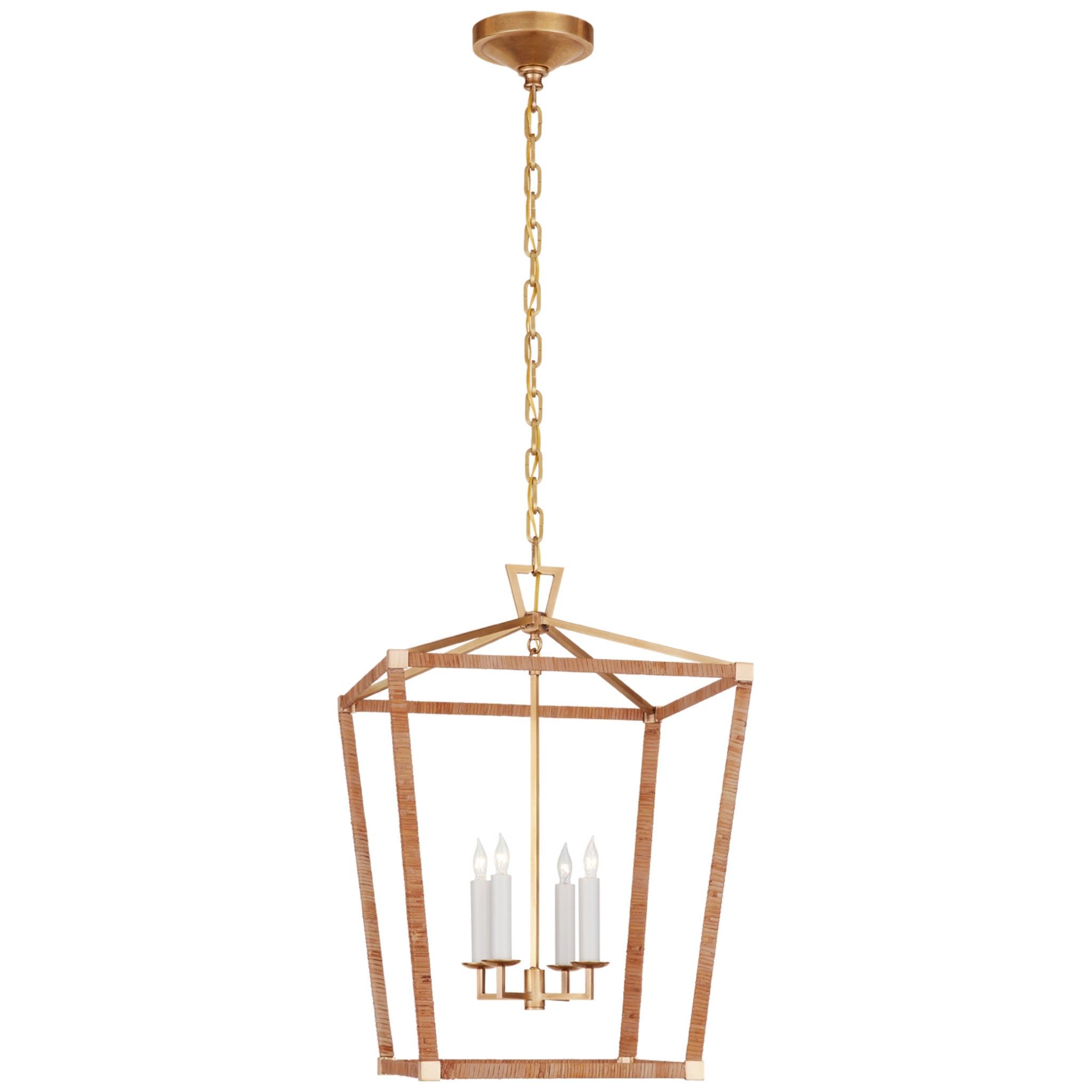 Chapman & Myers Darlana Medium Wrapped Lantern in Antique-Burnished Brass and Natural Rattan Ceiling Light W17" x H24.5"