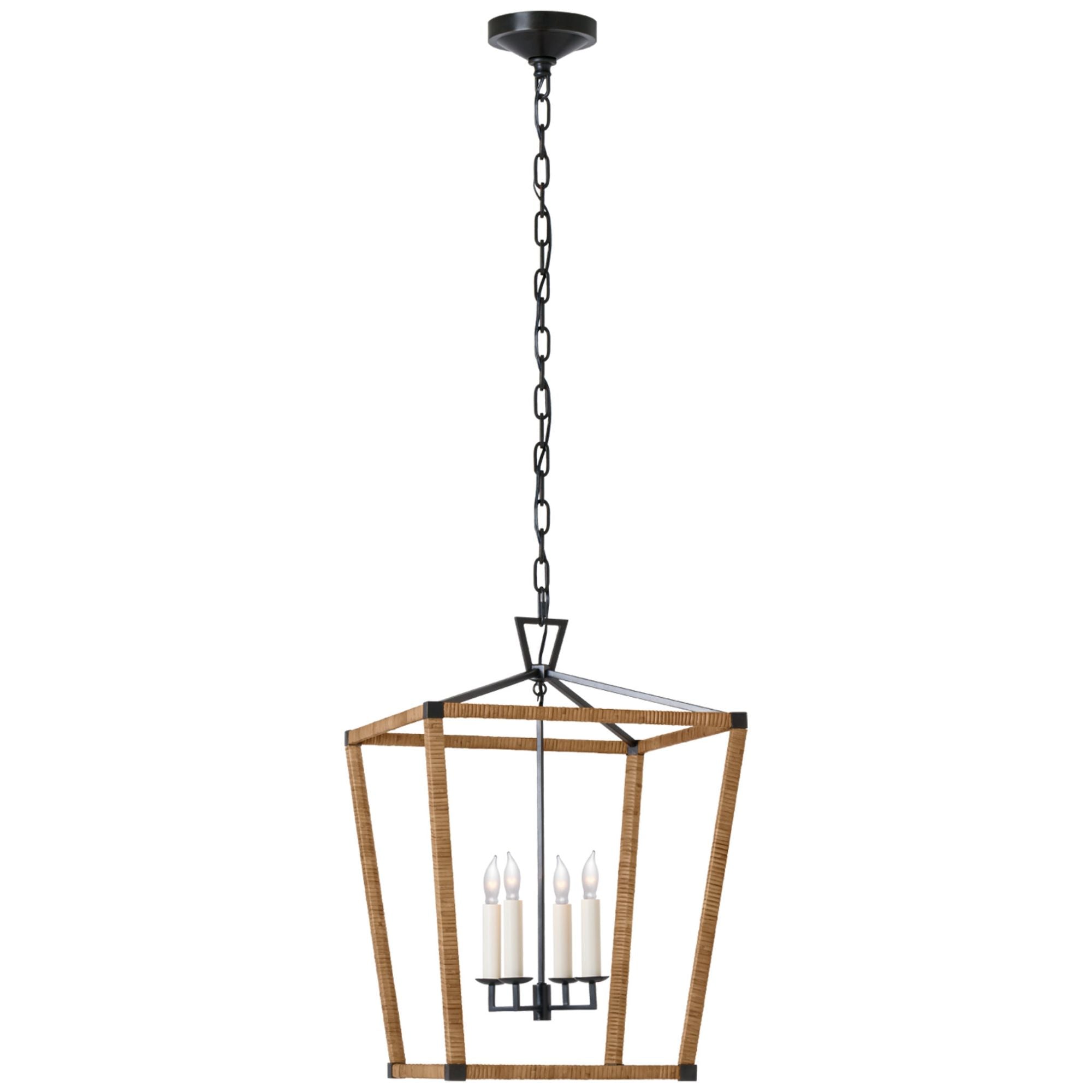 Chapman & Myers Darlana Medium Wrapped Lantern in Aged Iron and Natural Rattan Ceiling Light W17" x H24.5"